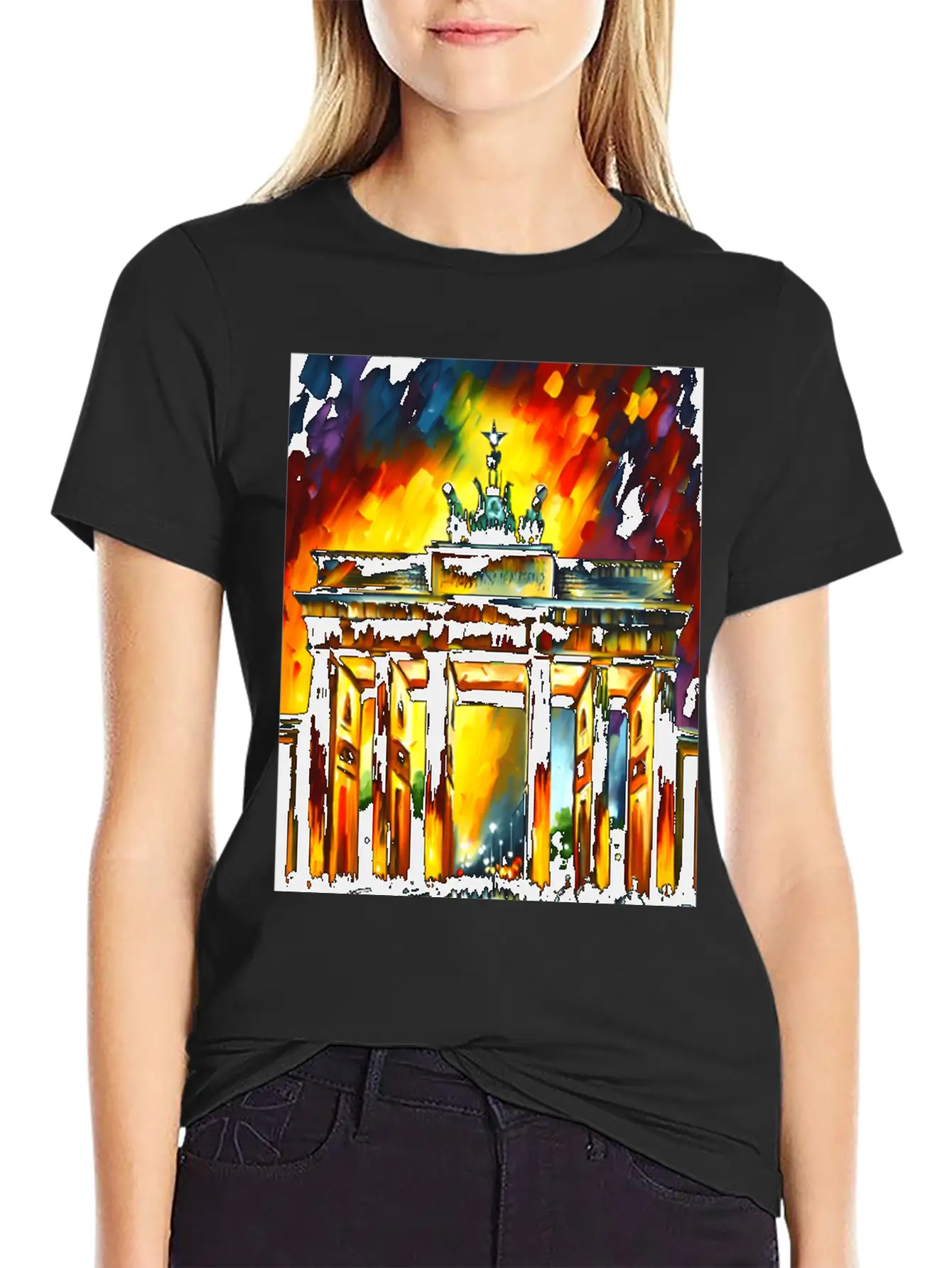 Berlin Brandenburg Gate Oil Spatula Painting Style Stylish Everyday T-Shirt – Unisex Basic Cotton Tee