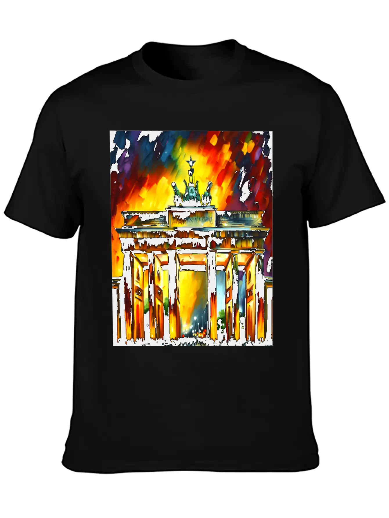 Berlin Brandenburg Gate Oil Spatula Painting Style Stylish Everyday T-Shirt – Unisex Basic Cotton Tee
