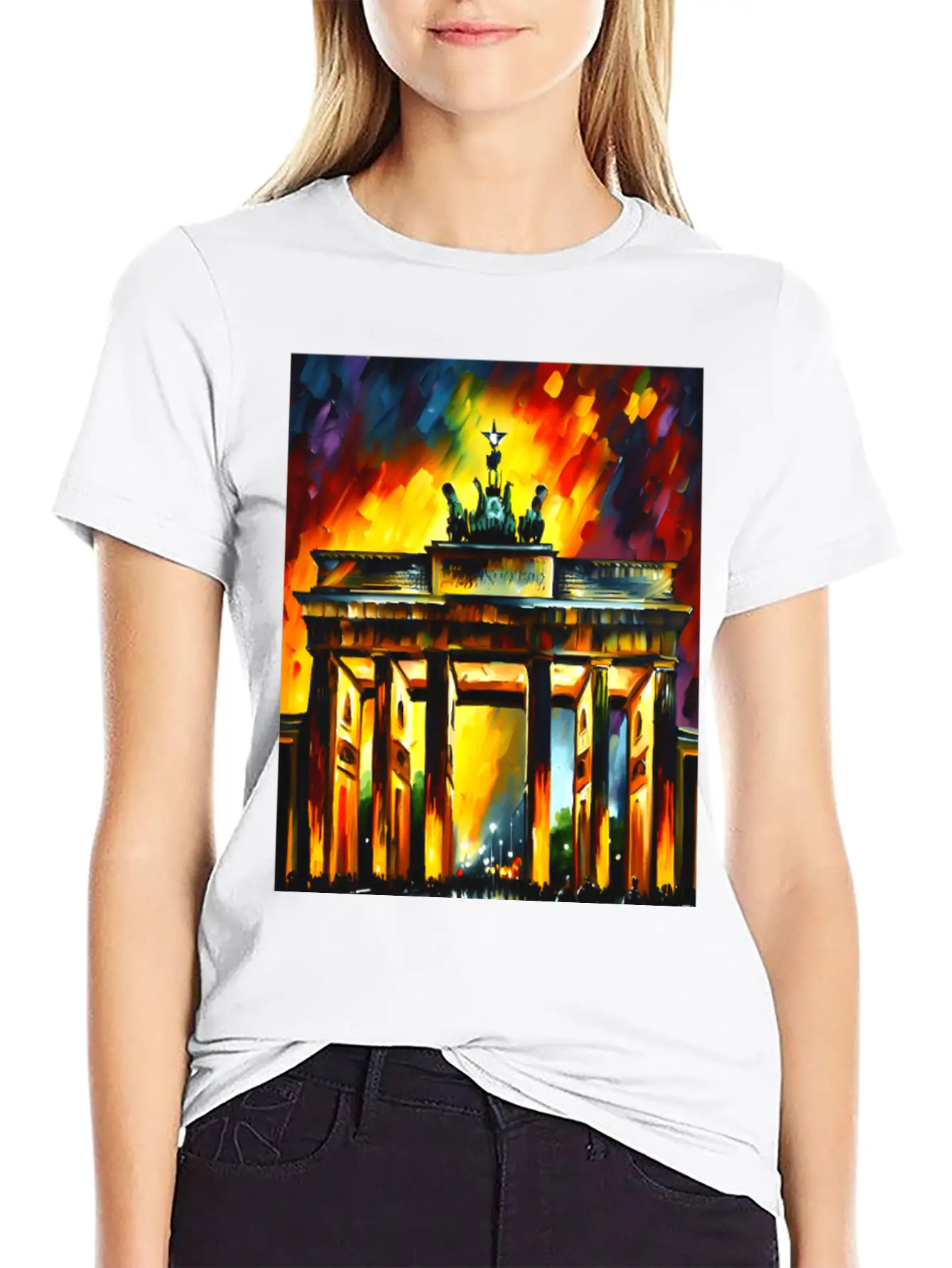 Berlin Brandenburg Gate Oil Spatula Painting Style Stylish Everyday T-Shirt – Unisex Basic Cotton Tee
