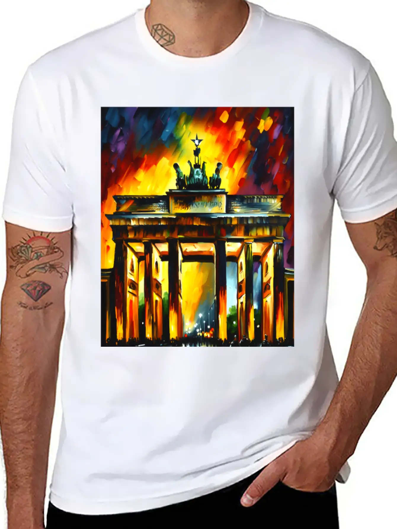 Berlin Brandenburg Gate Oil Spatula Painting Style Stylish Everyday T-Shirt – Unisex Basic Cotton Tee