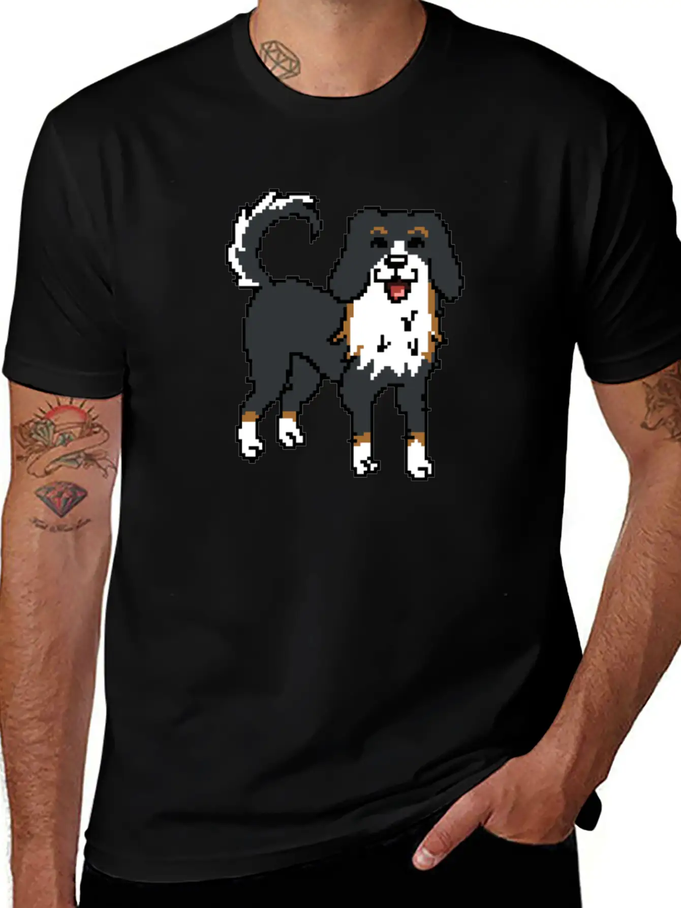 Bernese Mountain Dog Pixel Art Timeless Short Sleeve Tee – Comfy And Minimalist Design