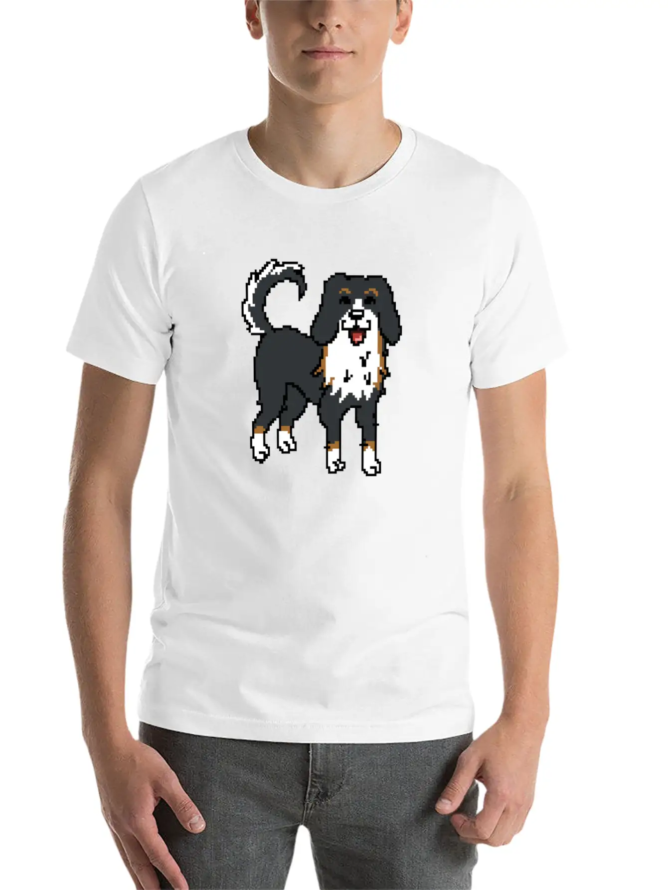 Bernese Mountain Dog Pixel Art Timeless Short Sleeve Tee – Comfy And Minimalist Design