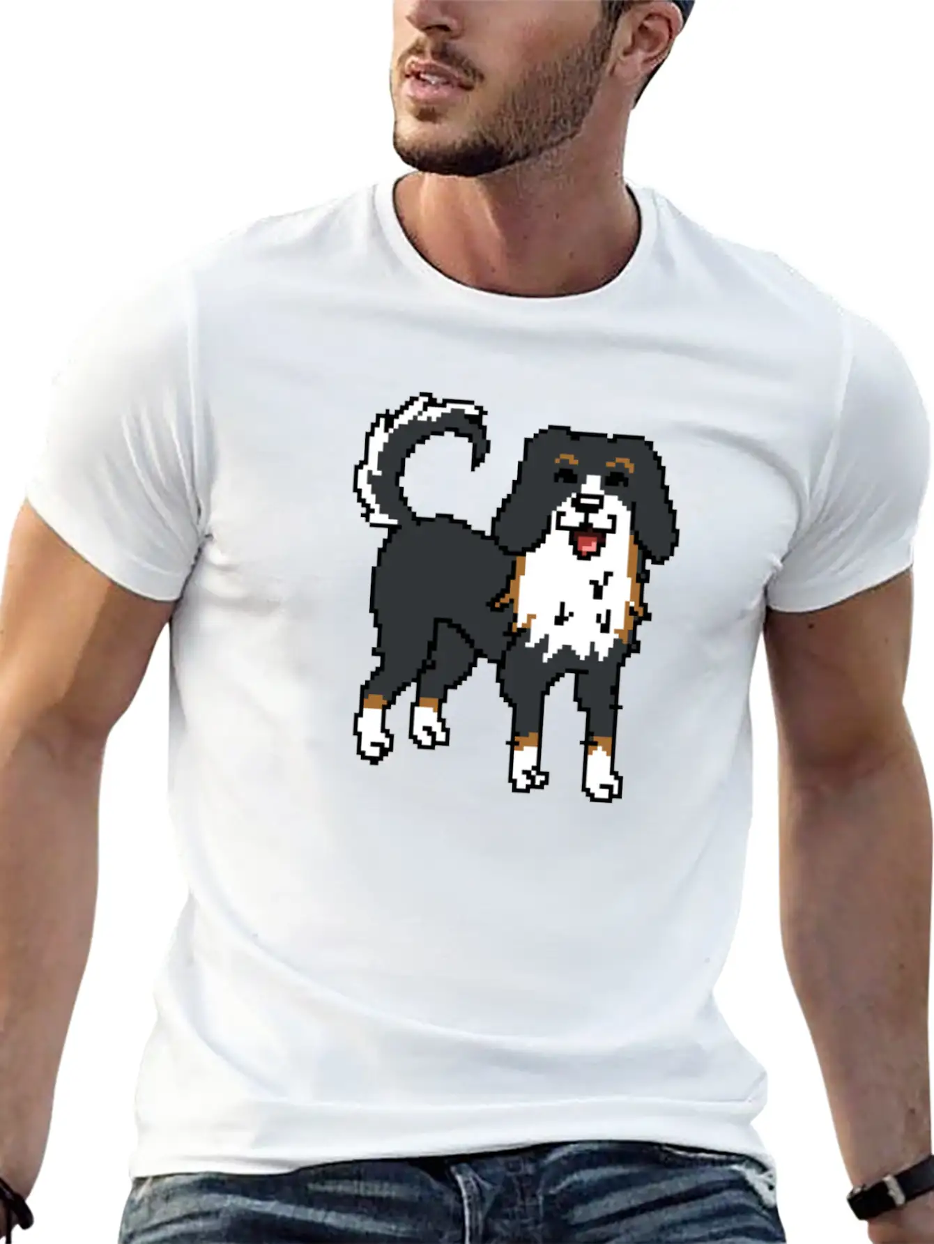 Bernese Mountain Dog Pixel Art Timeless Short Sleeve Tee – Comfy And Minimalist Design