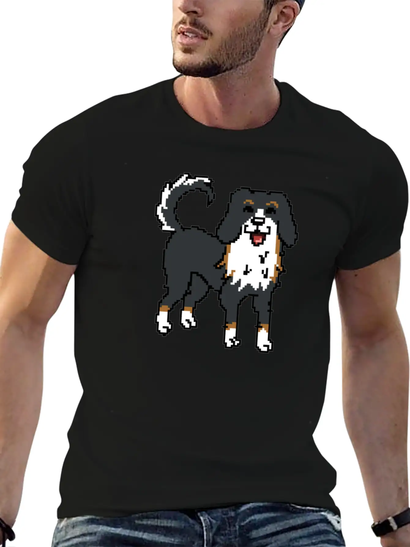 Bernese Mountain Dog Pixel Art Timeless Short Sleeve Tee – Comfy And Minimalist Design