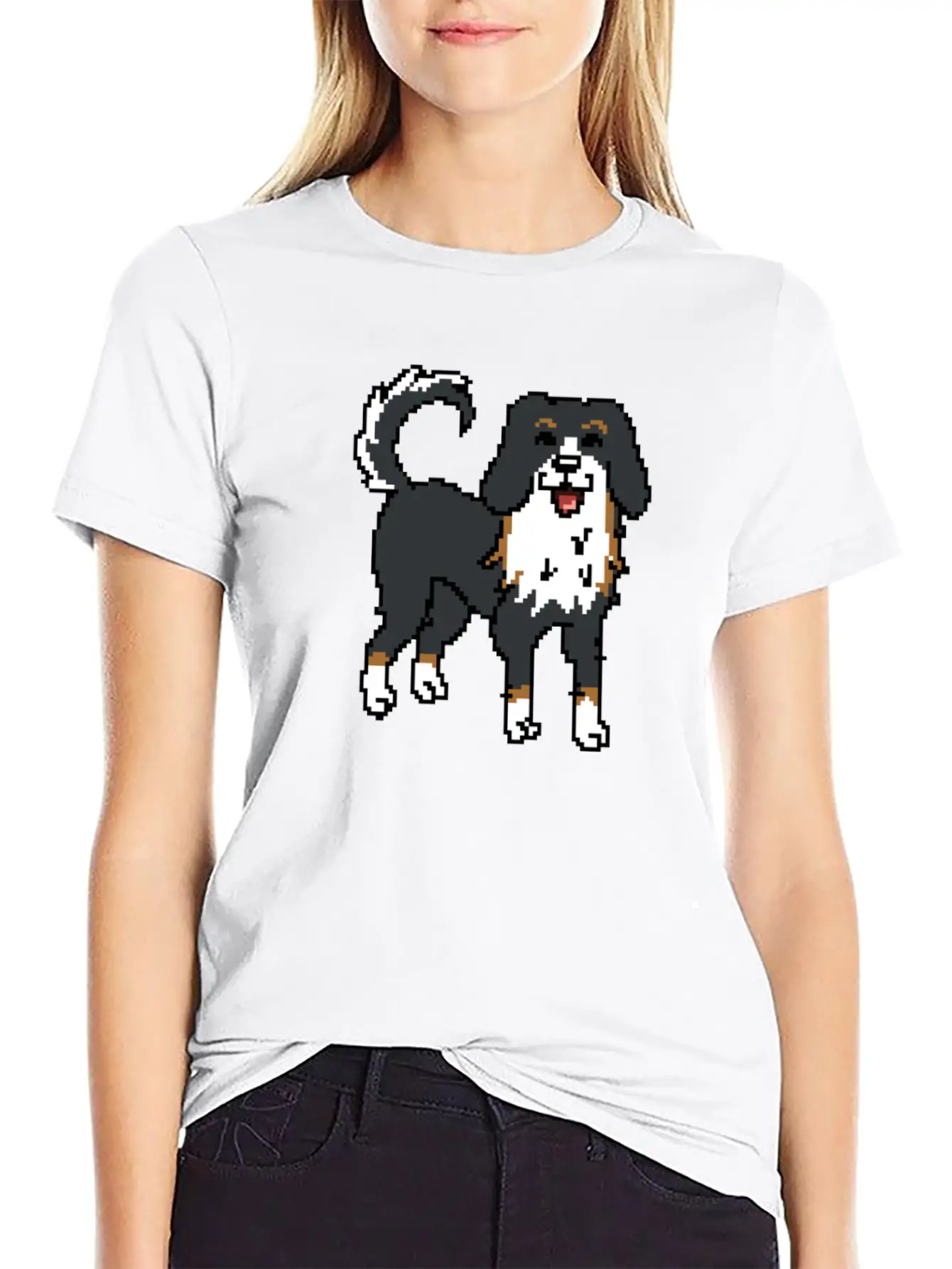 Bernese Mountain Dog Pixel Art Timeless Short Sleeve Tee – Comfy And Minimalist Design