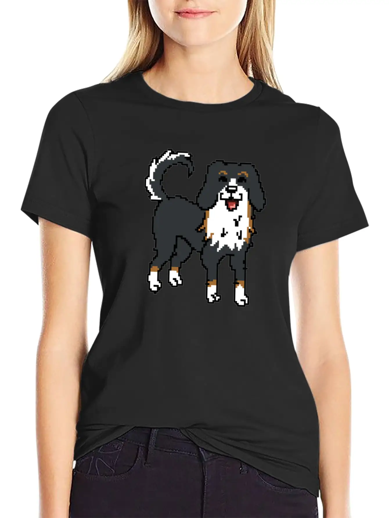 Bernese Mountain Dog Pixel Art Timeless Short Sleeve Tee – Comfy And Minimalist Design