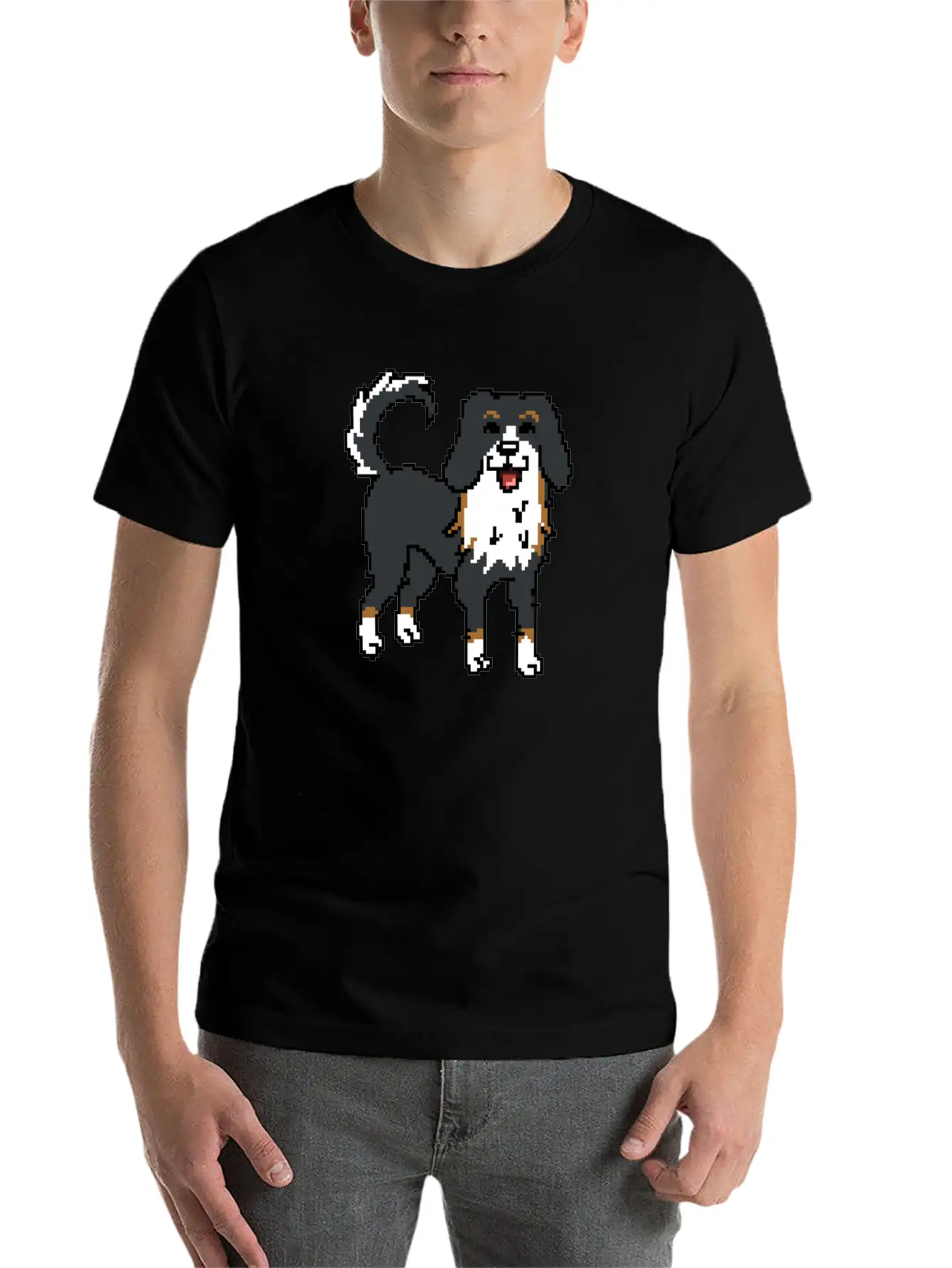 Bernese Mountain Dog Pixel Art Timeless Short Sleeve Tee – Comfy And Minimalist Design