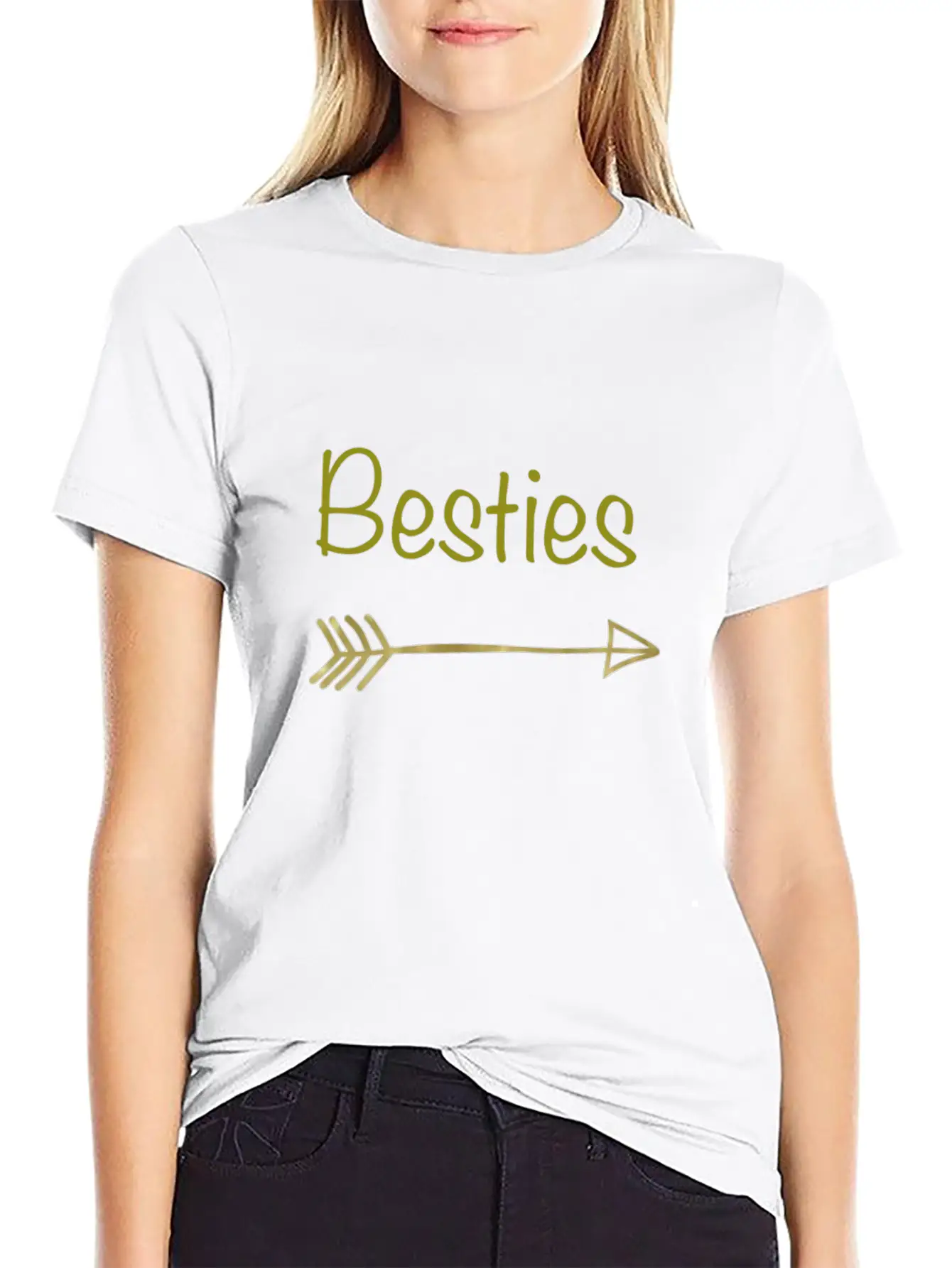 Besties Gold Arrow Right😋 Unisex Short Sleeve Soft Cotton T-Shirt – Casual Everyday Wear