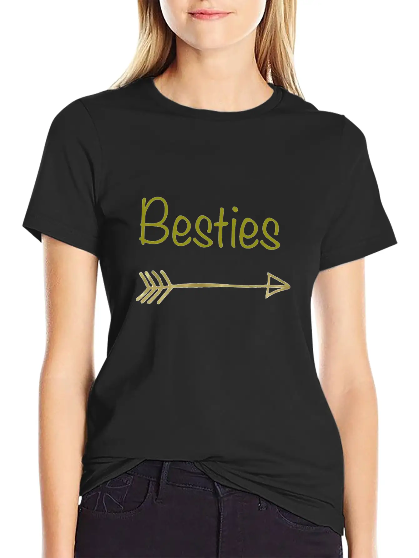 Besties Gold Arrow Right😋 Unisex Short Sleeve Soft Cotton T-Shirt – Casual Everyday Wear