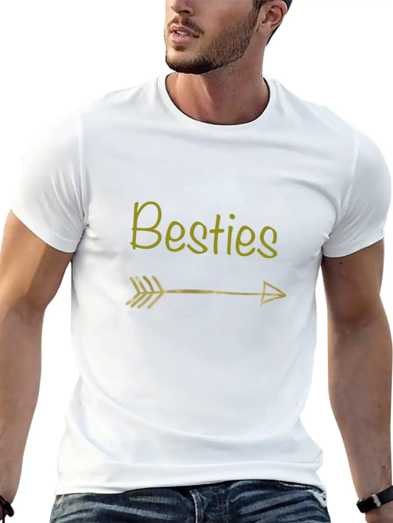 Besties Gold Arrow Right😋 Unisex Short Sleeve Soft Cotton T-Shirt – Casual Everyday Wear