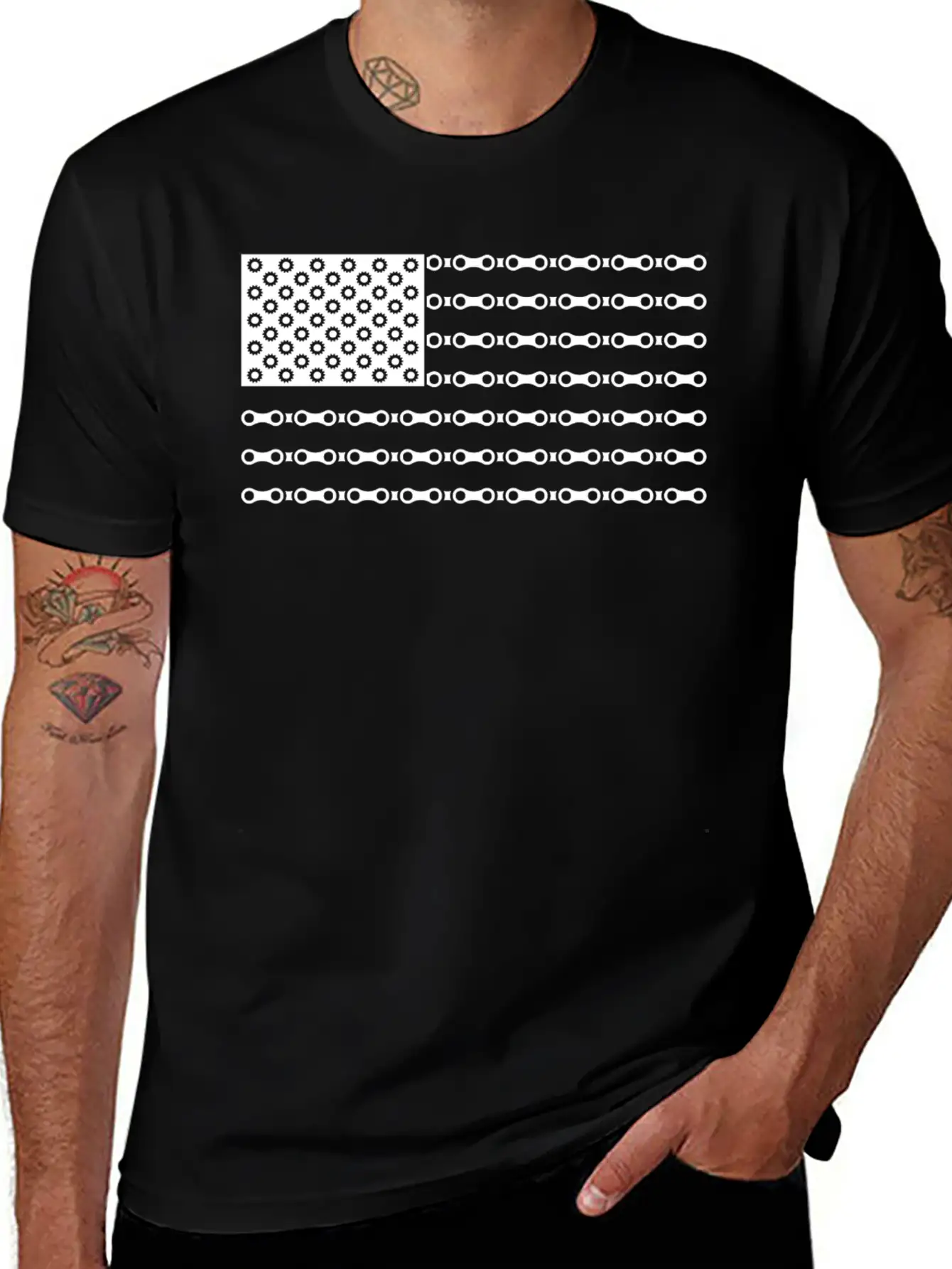 Bicycle Chain American Flag Unisex Short Sleeve Soft Cotton T-Shirt – Casual Everyday Wear