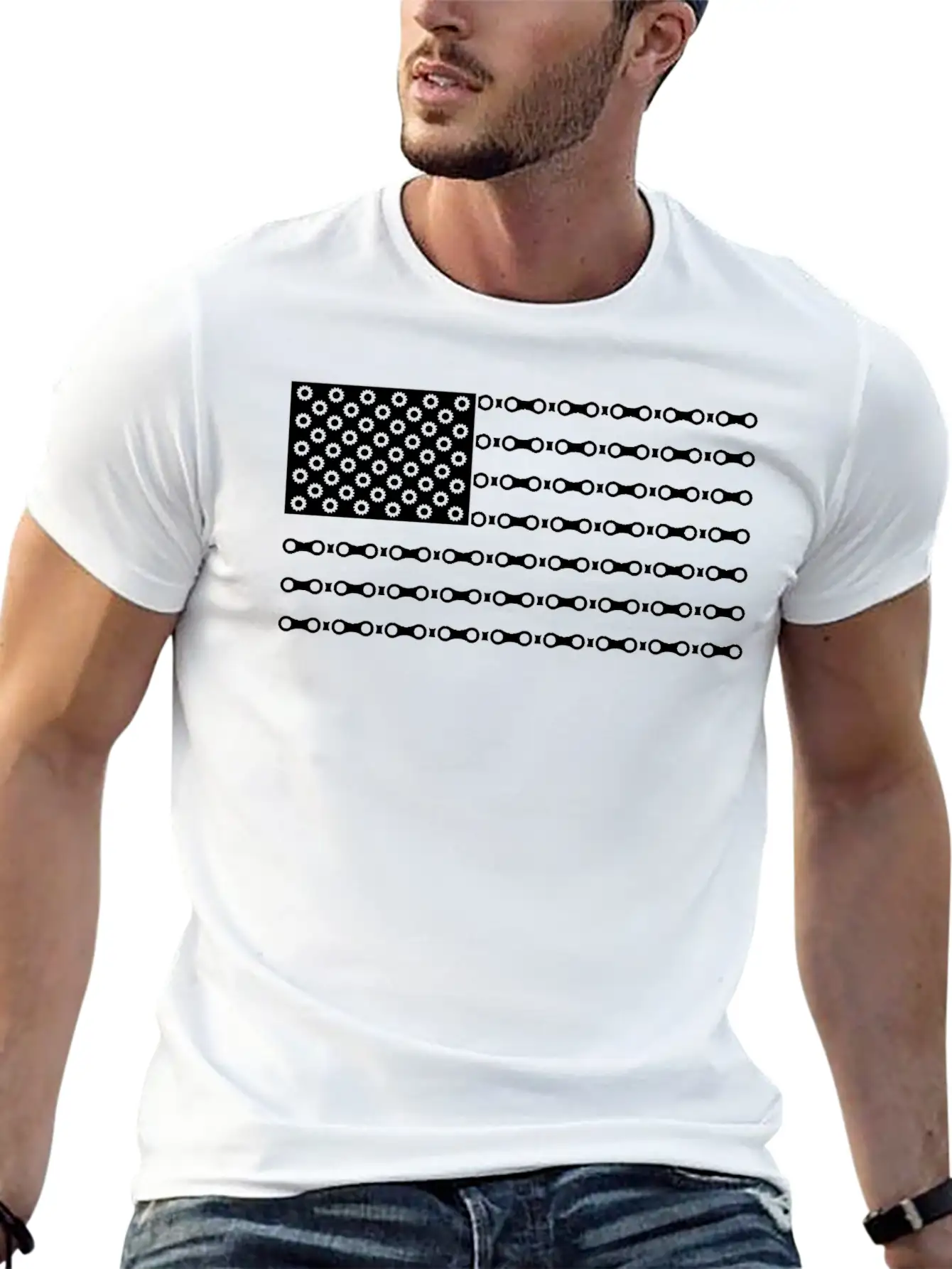 Bicycle Chain American Flag Unisex Short Sleeve Soft Cotton T-Shirt – Casual Everyday Wear