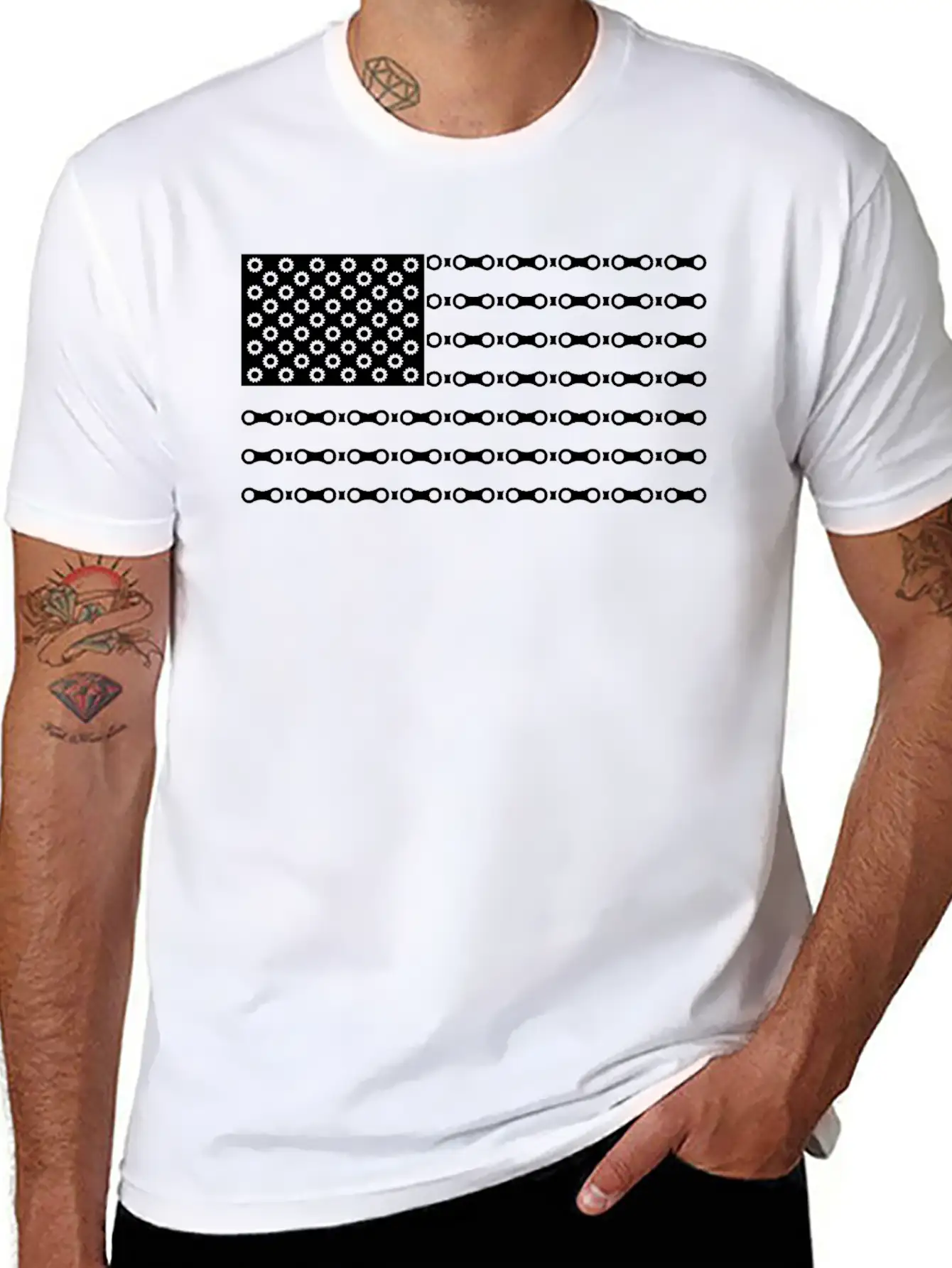 Bicycle Chain American Flag Unisex Short Sleeve Soft Cotton T-Shirt – Casual Everyday Wear