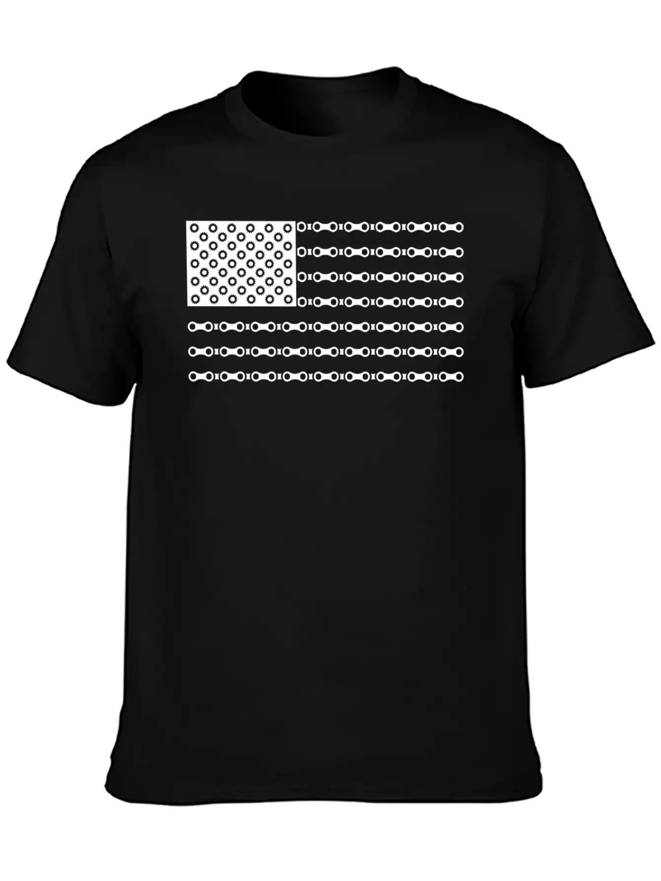 Bicycle Chain American Flag Unisex Short Sleeve Soft Cotton T-Shirt – Casual Everyday Wear