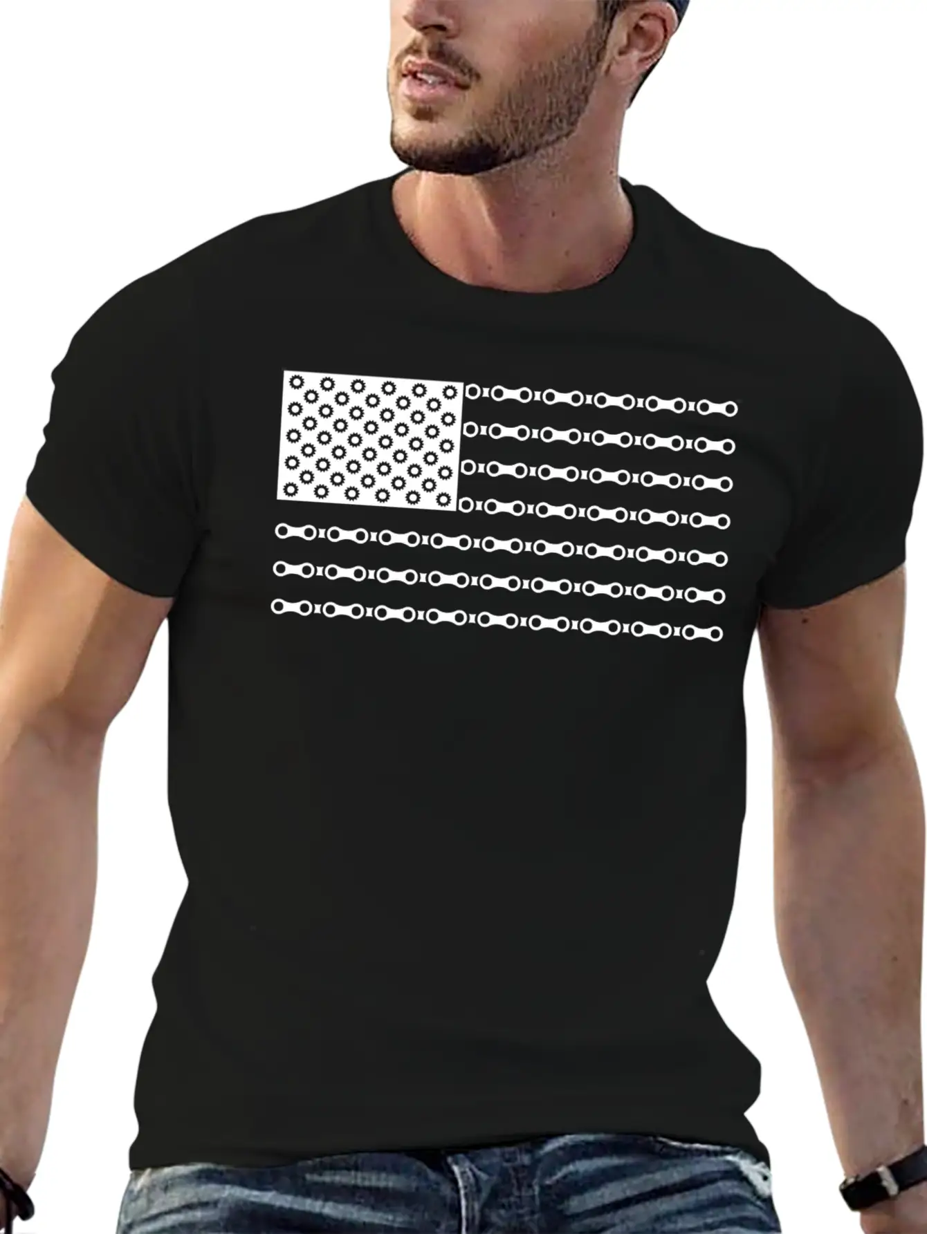 Bicycle Chain American Flag Unisex Short Sleeve Soft Cotton T-Shirt – Casual Everyday Wear