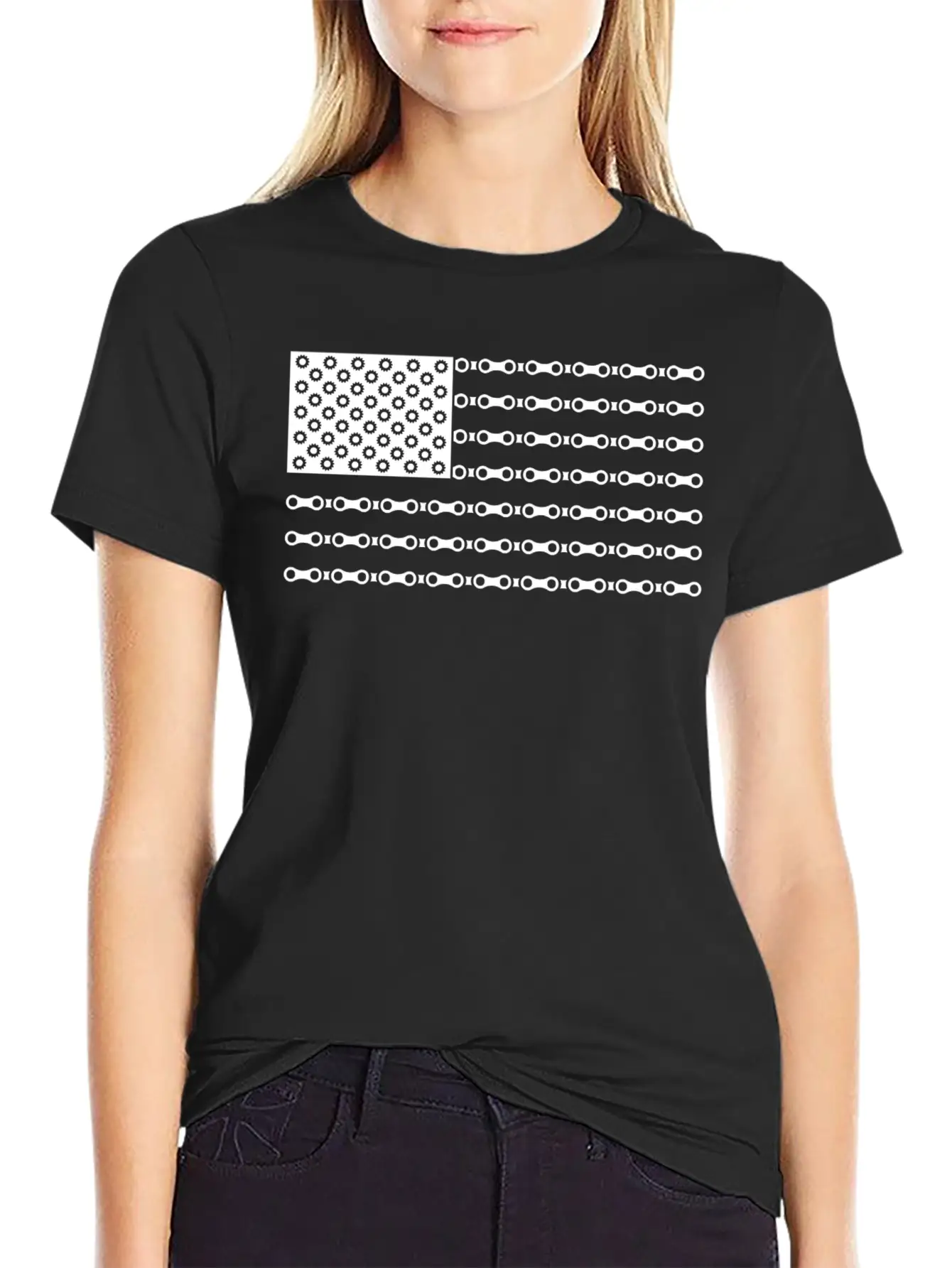 Bicycle Chain American Flag Unisex Short Sleeve Soft Cotton T-Shirt – Casual Everyday Wear