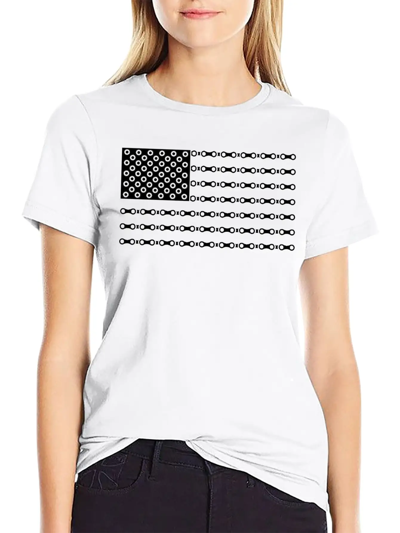 Bicycle Chain American Flag Unisex Short Sleeve Soft Cotton T-Shirt – Casual Everyday Wear