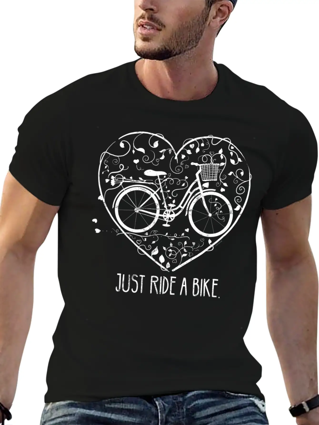 Bicycle Motive Retro Heart Climate Slogan TShirt Relaxed Everyday Tee – Lightweight And Durable Cotton