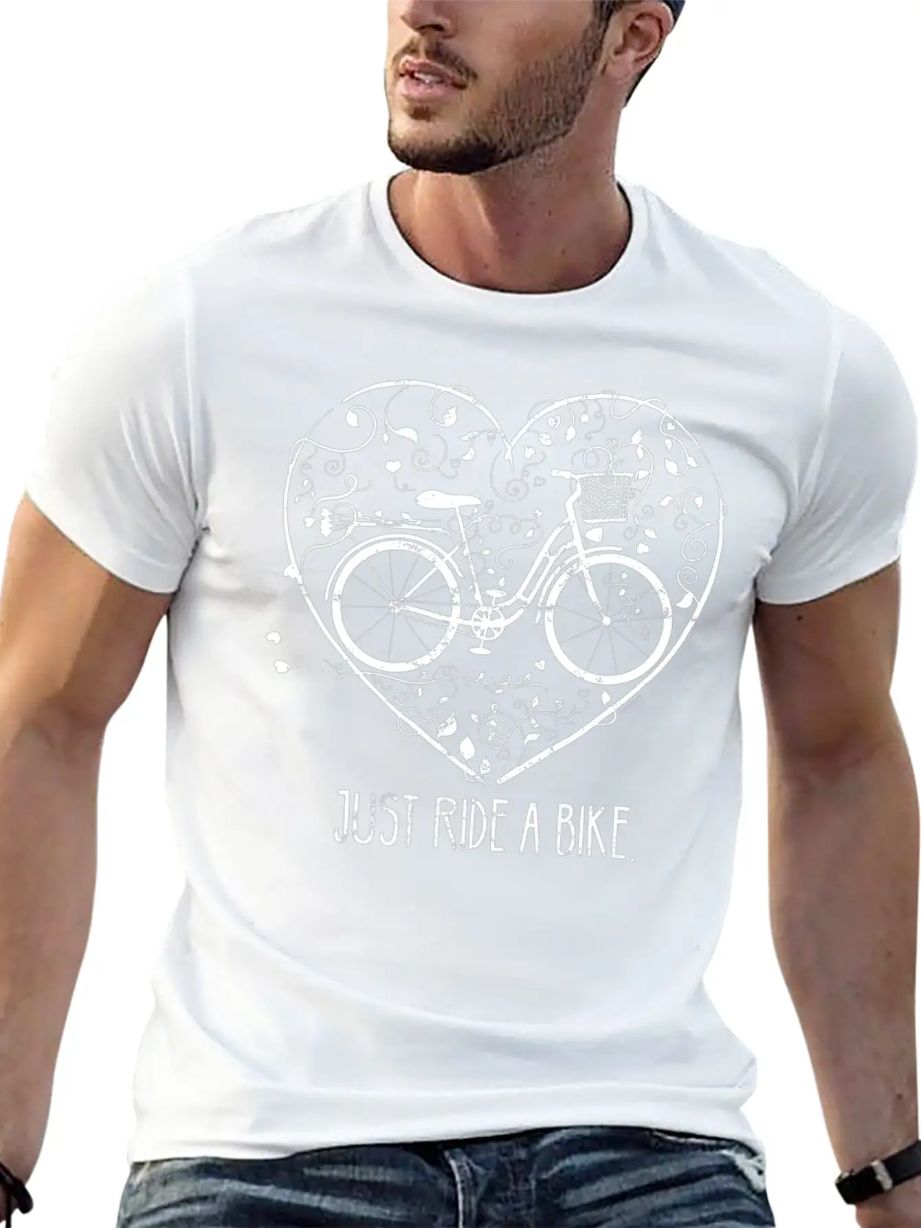 Bicycle Motive Retro Heart Climate Slogan TShirt Relaxed Everyday Tee – Lightweight And Durable Cotton