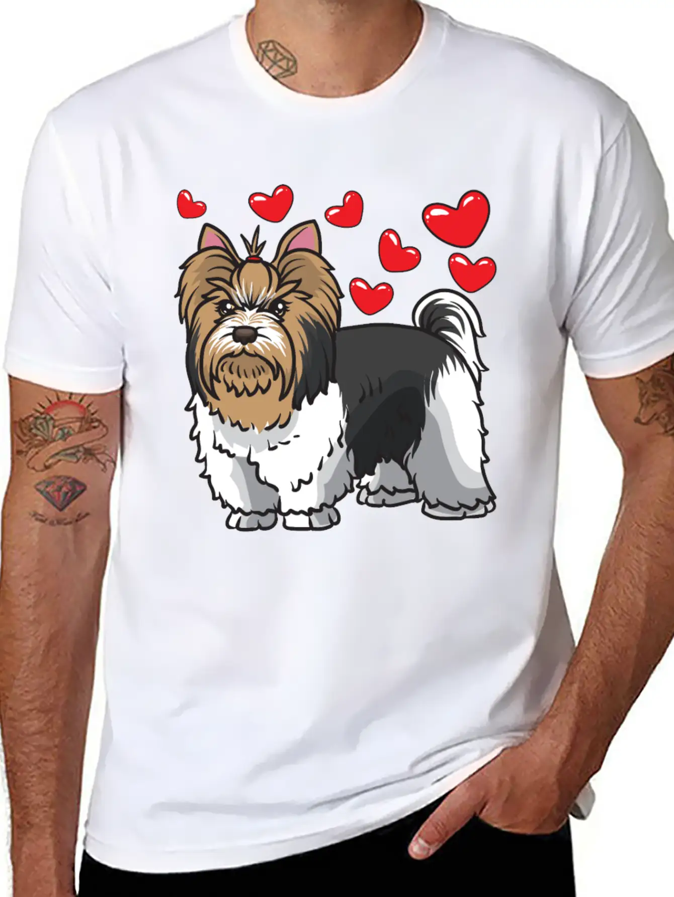 Biewer Yorkshire Terrier Dogs Unisex Short Sleeve Soft Cotton T-Shirt – Casual Everyday Wear