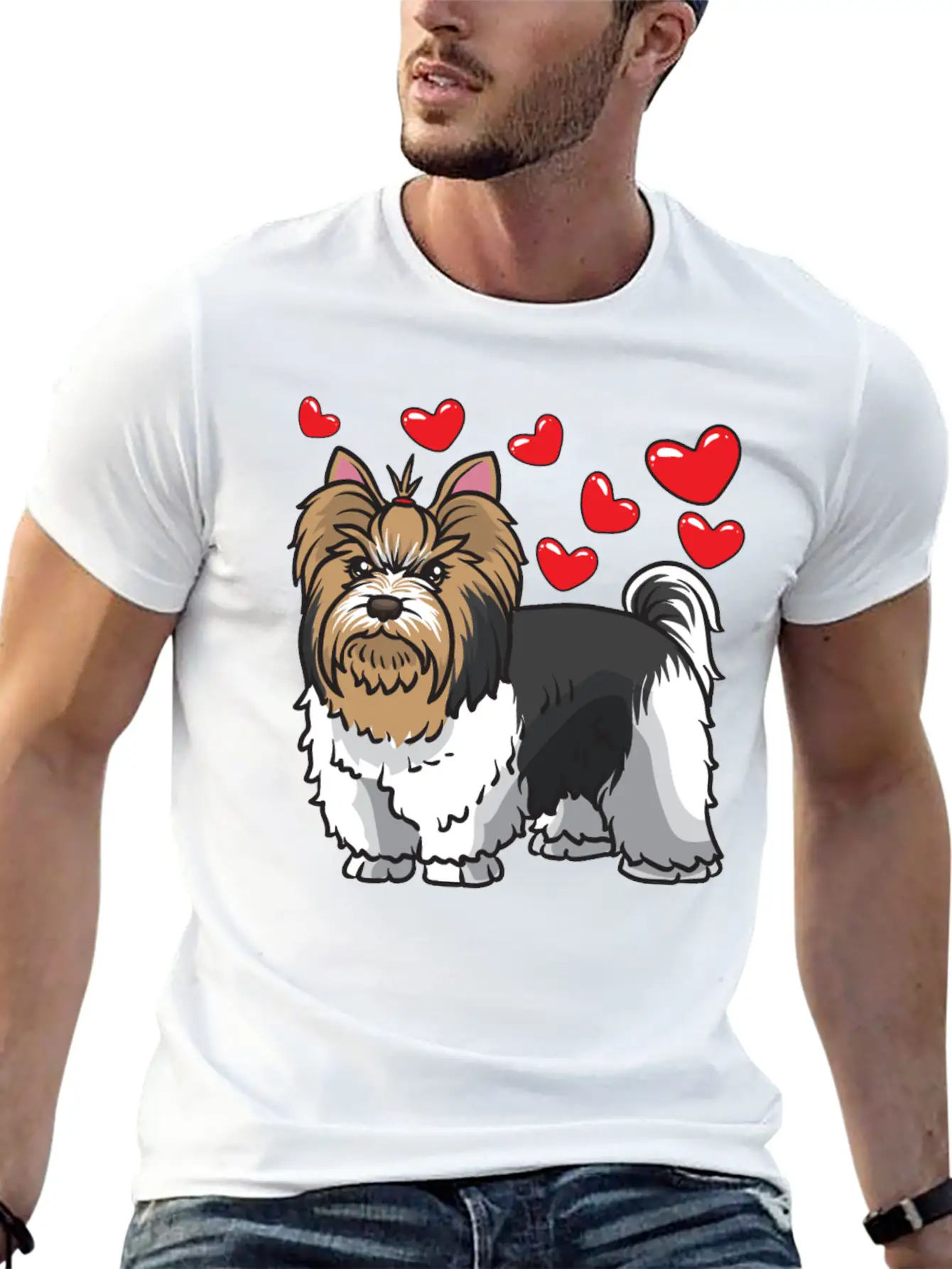 Biewer Yorkshire Terrier Dogs Unisex Short Sleeve Soft Cotton T-Shirt – Casual Everyday Wear