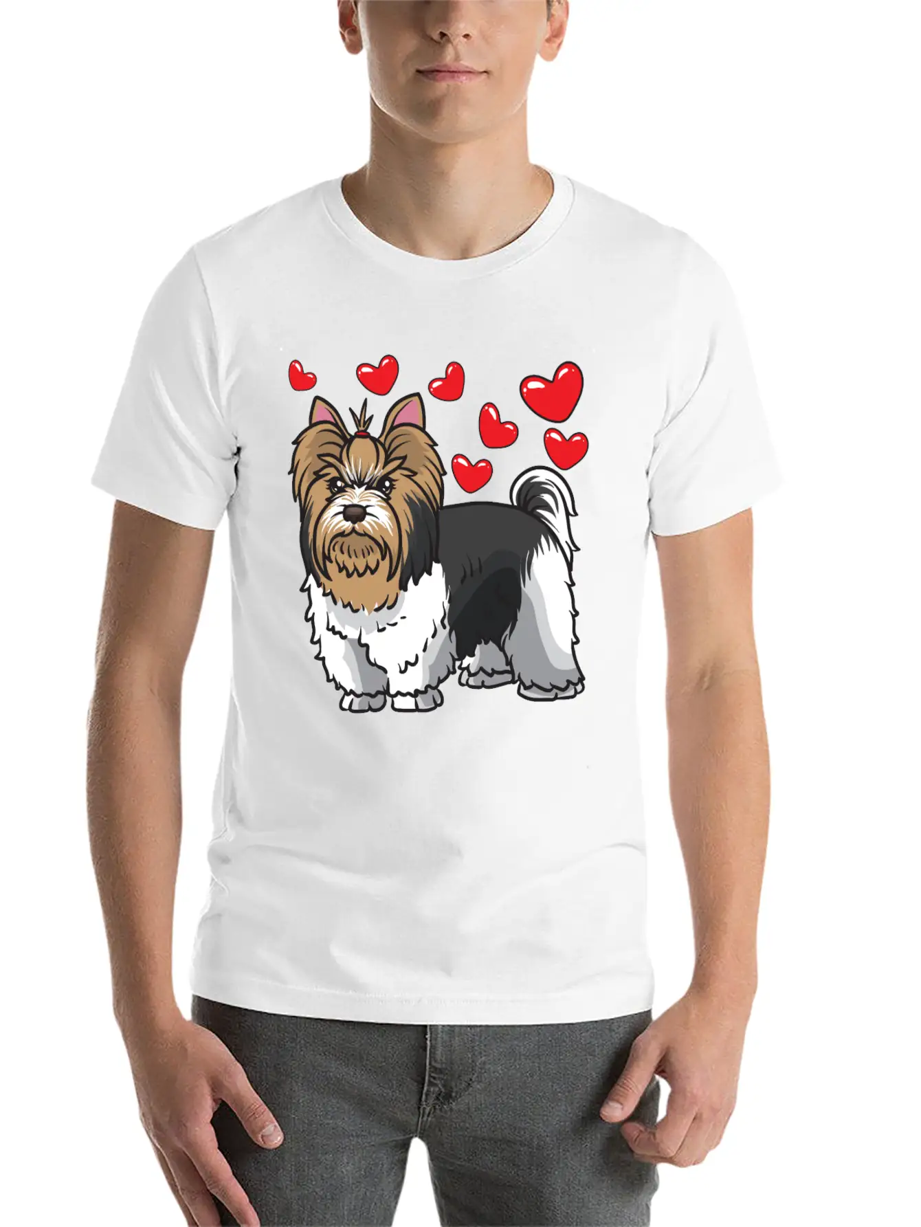 Biewer Yorkshire Terrier Dogs Unisex Short Sleeve Soft Cotton T-Shirt – Casual Everyday Wear