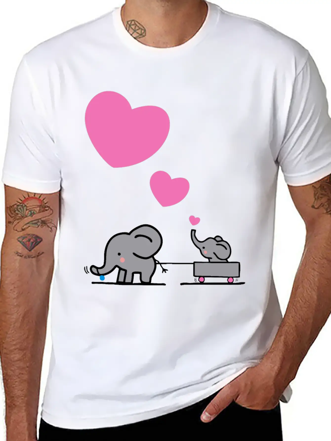 Big Elephant Pulls Small Elephants In A Small Cart Stylish Everyday T-Shirt – Unisex Basic Cotton Tee