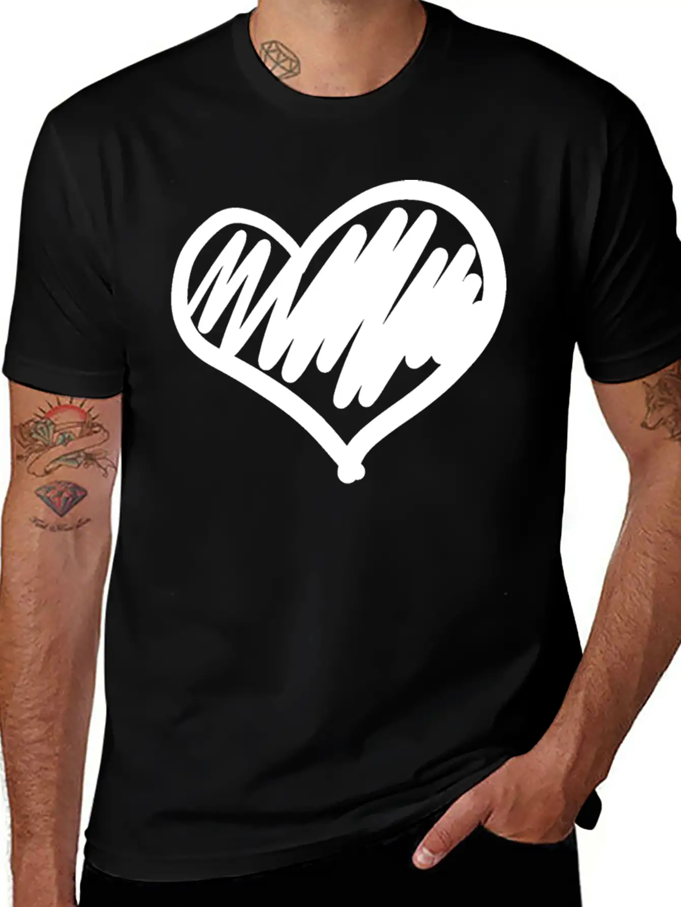 Big Heart Hand Drawn Stylish Everyday T-Shirt – Unisex Basic Cotton Tee