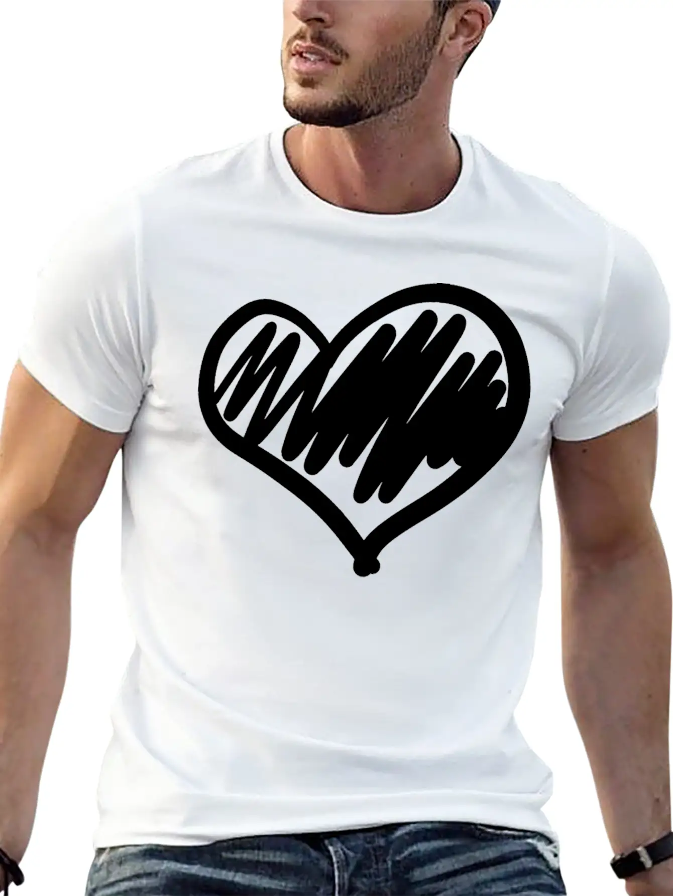 Big Heart Hand Drawn Stylish Everyday T-Shirt – Unisex Basic Cotton Tee