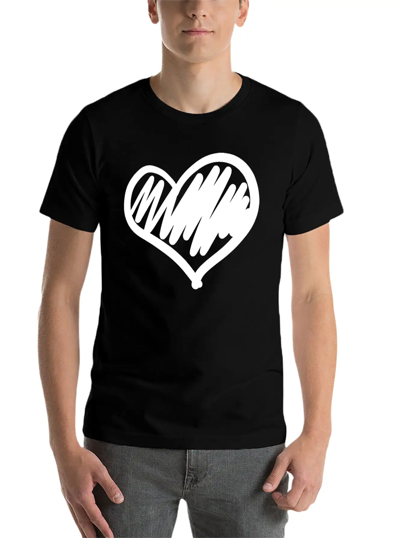 Big Heart Hand Drawn Stylish Everyday T-Shirt – Unisex Basic Cotton Tee