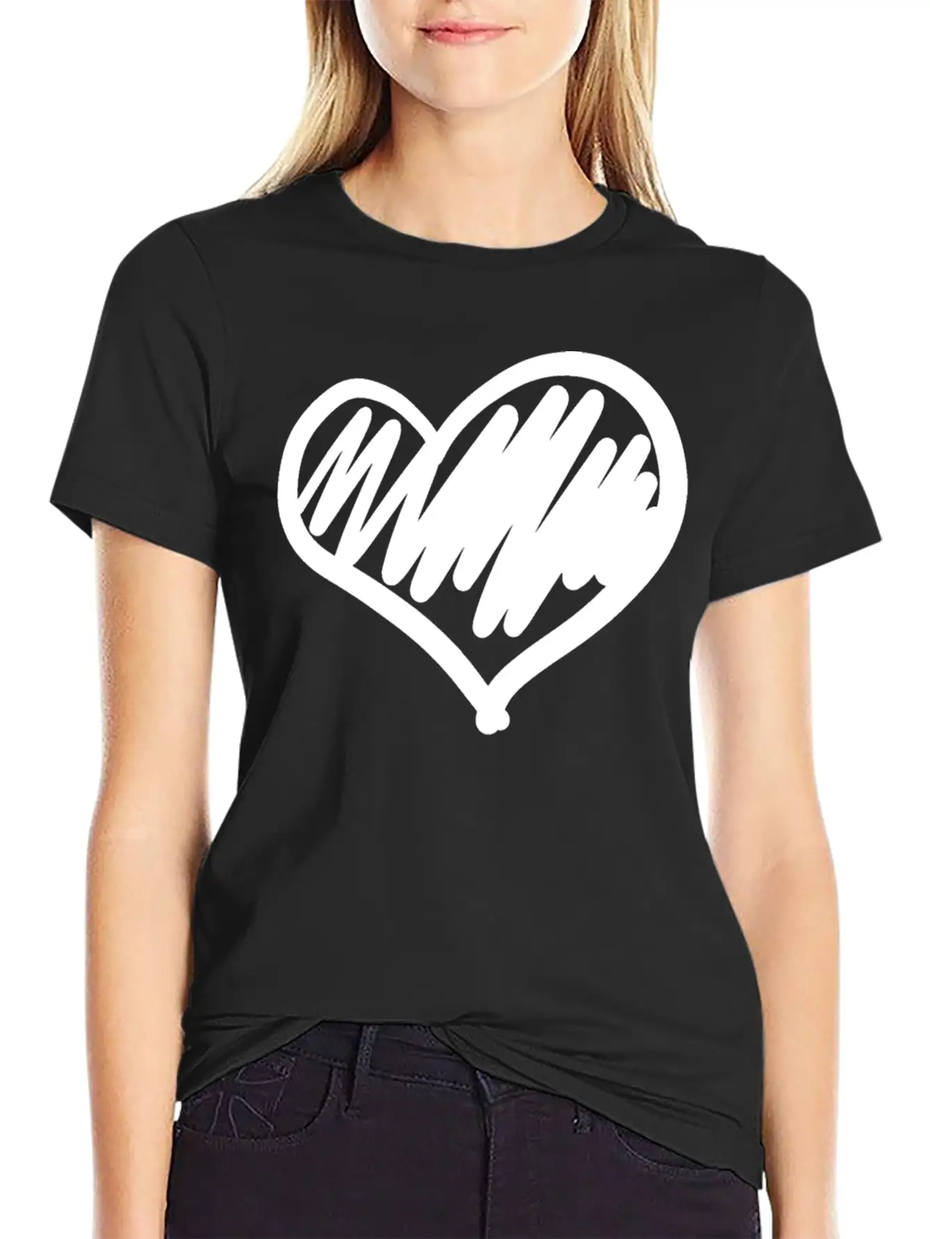 Big Heart Hand Drawn Stylish Everyday T-Shirt – Unisex Basic Cotton Tee