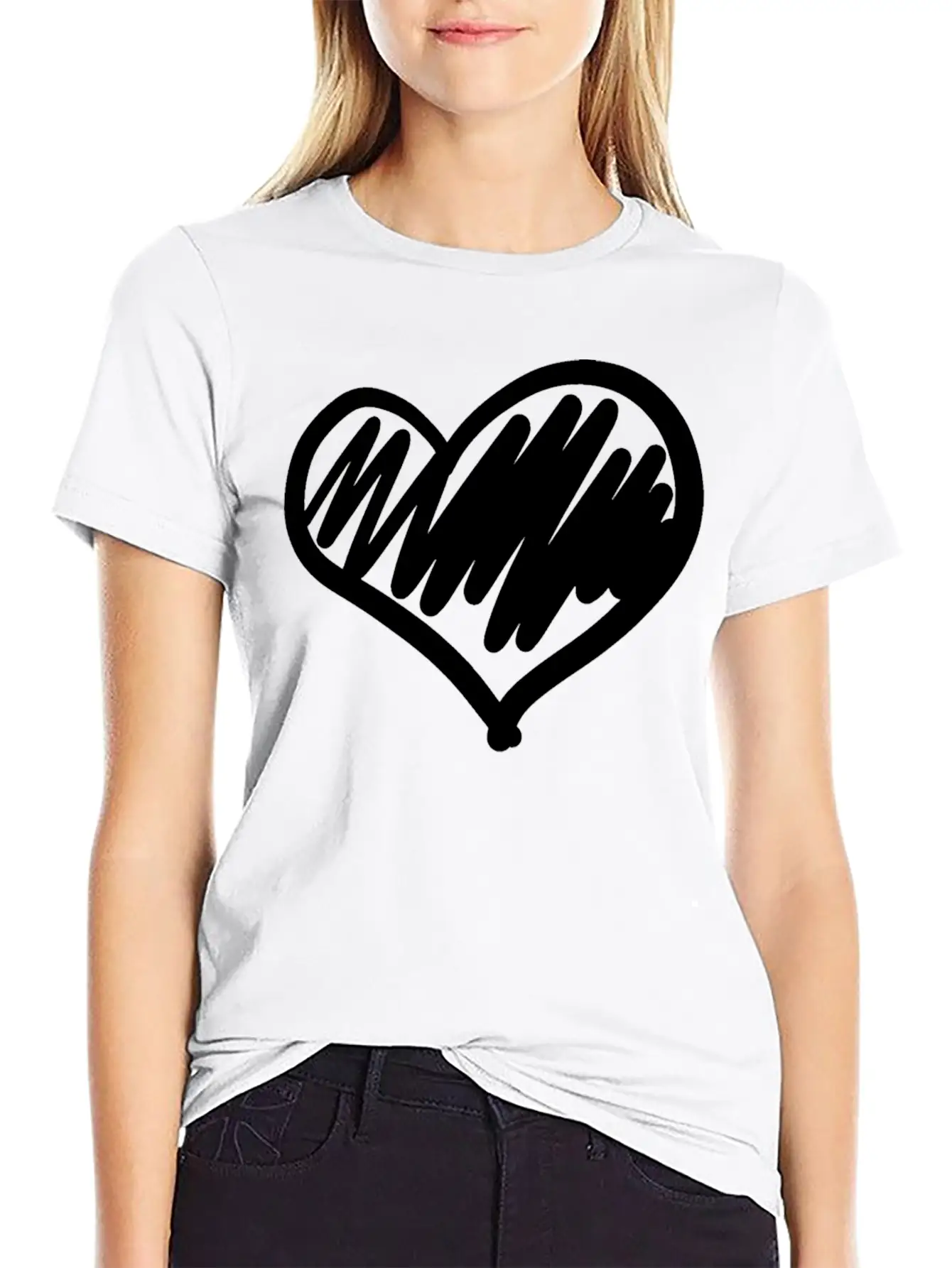 Big Heart Hand Drawn Stylish Everyday T-Shirt – Unisex Basic Cotton Tee