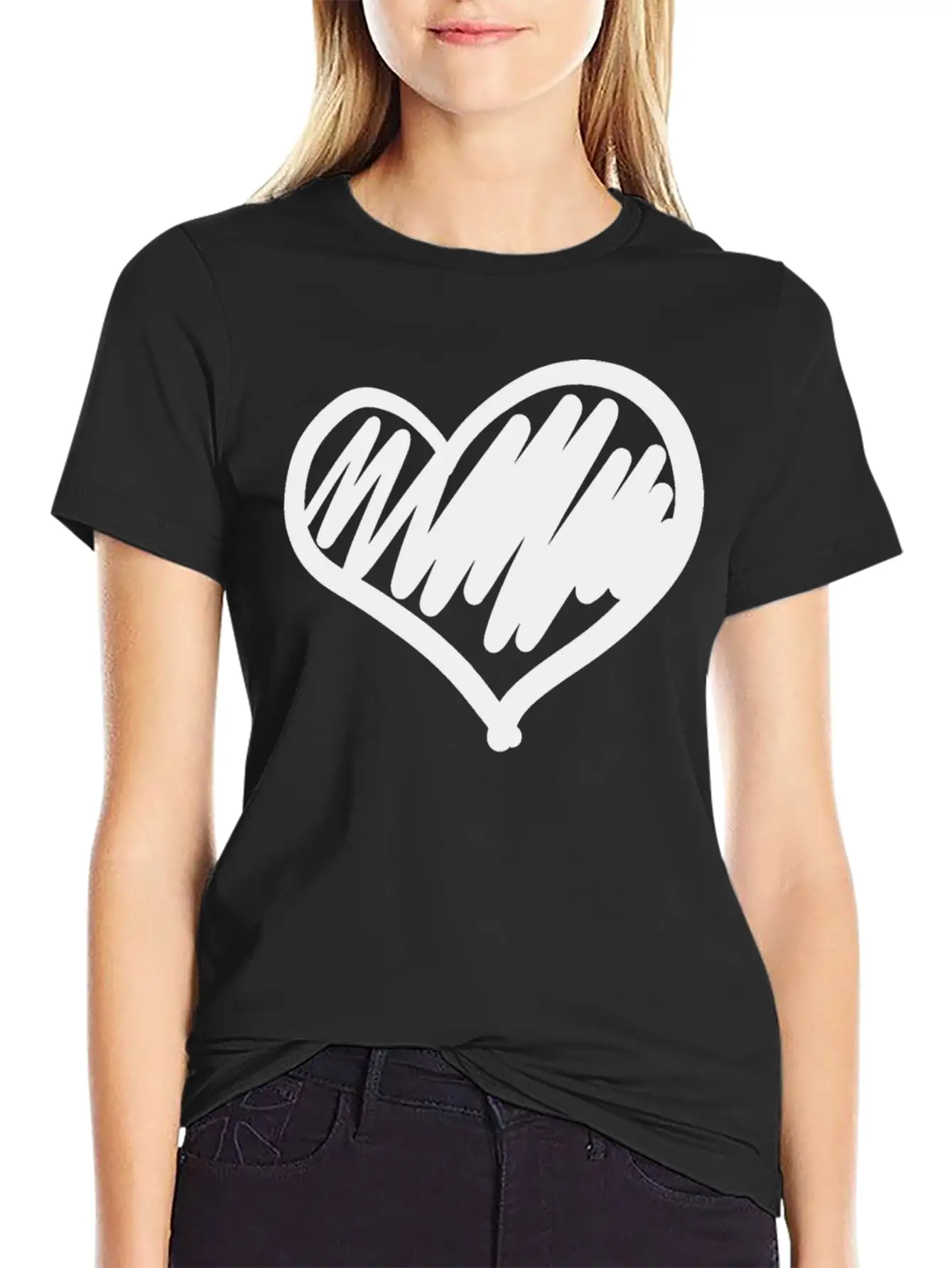 Big Heart Hand Drawn Timeless Short Sleeve Tee – Comfy And Minimalist Design