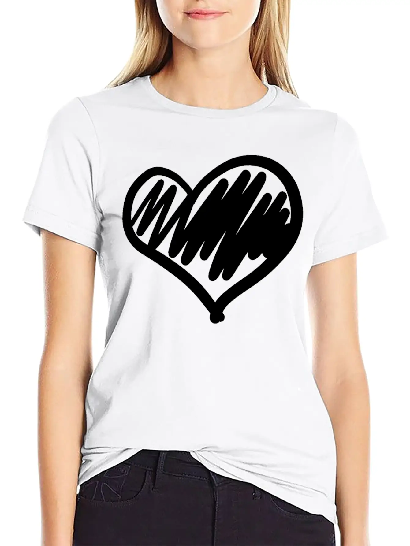 Big Heart Hand Drawn Timeless Short Sleeve Tee – Comfy And Minimalist Design