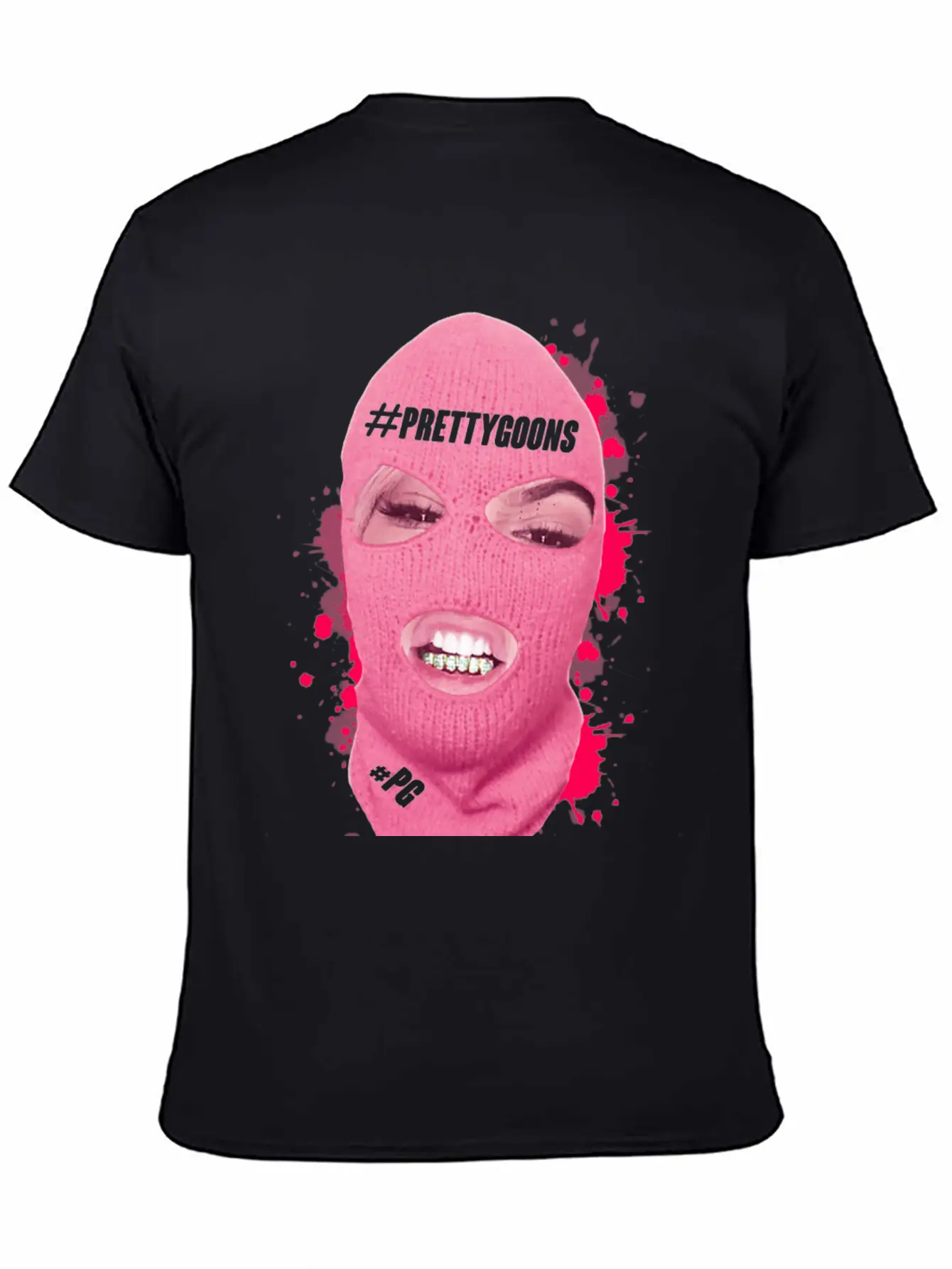 BIG Mask Pink Splatter - Pretty Goons Stylish Everyday T-Shirt – Unisex Basic Cotton Tee