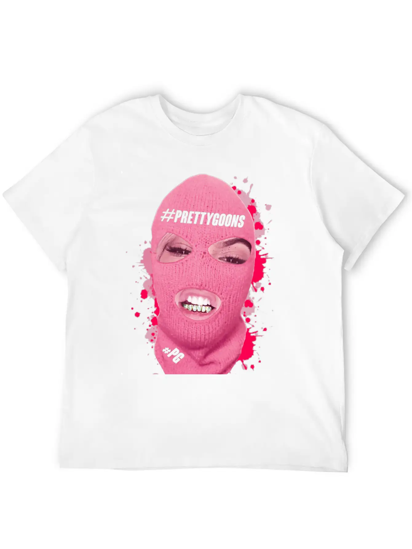 BIG Mask Pink Splatter - Pretty Goons Stylish Everyday T-Shirt – Unisex Basic Cotton Tee