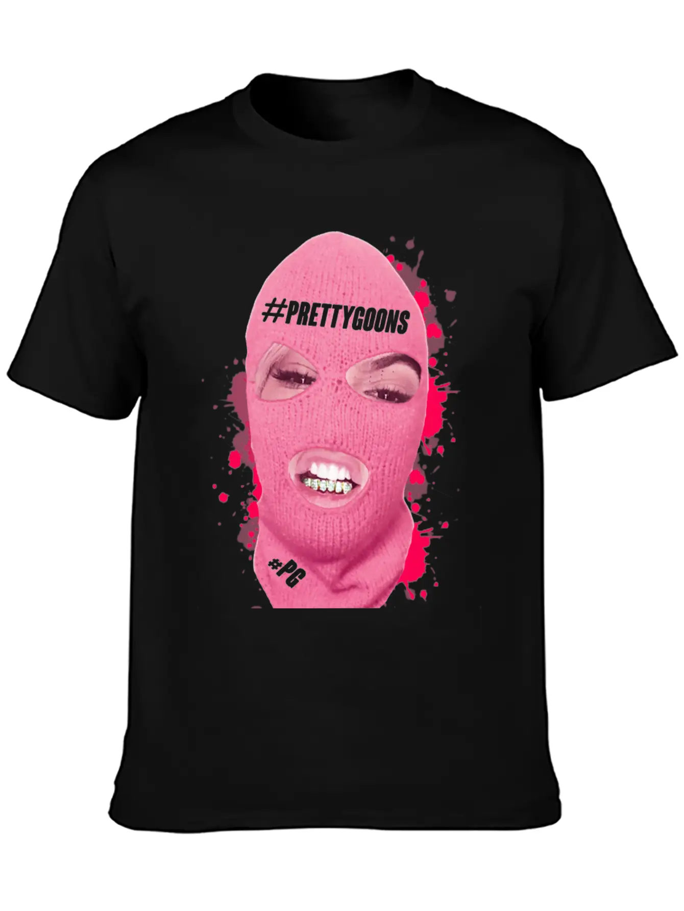 BIG Mask Pink Splatter - Pretty Goons Stylish Everyday T-Shirt – Unisex Basic Cotton Tee