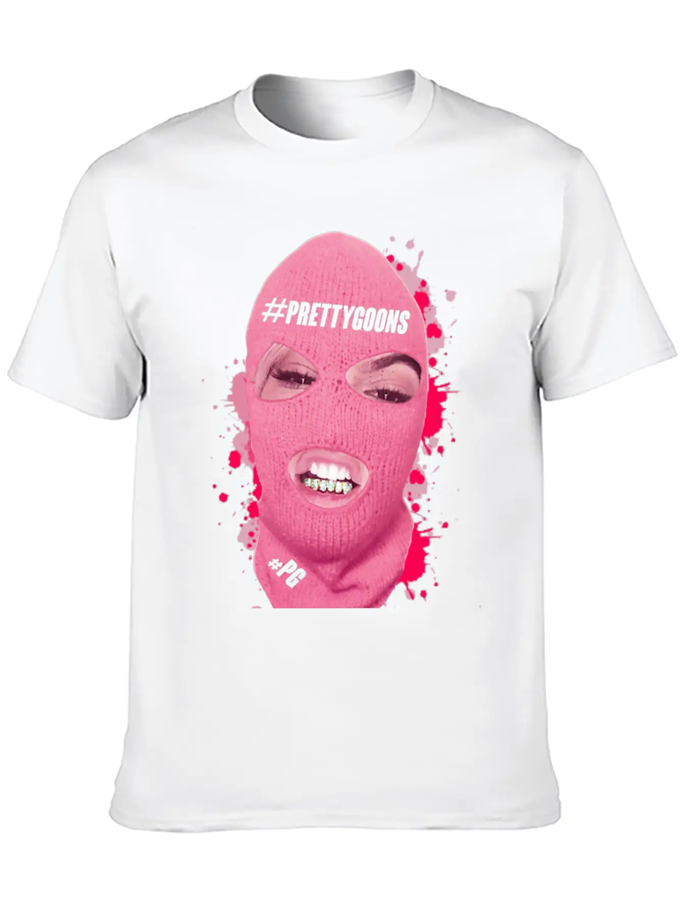 BIG Mask Pink Splatter - Pretty Goons Stylish Everyday T-Shirt – Unisex Basic Cotton Tee