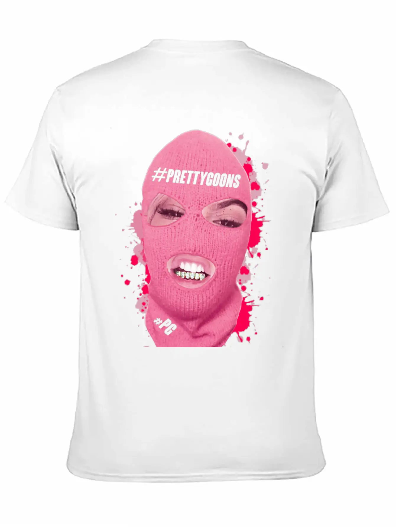BIG Mask Pink Splatter - Pretty Goons Stylish Everyday T-Shirt – Unisex Basic Cotton Tee