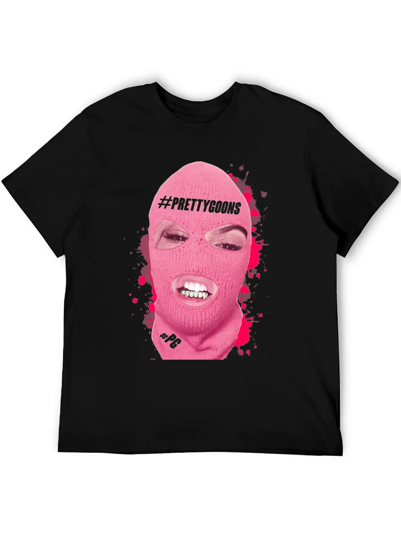 BIG Mask Pink Splatter - Pretty Goons Stylish Everyday T-Shirt – Unisex Basic Cotton Tee