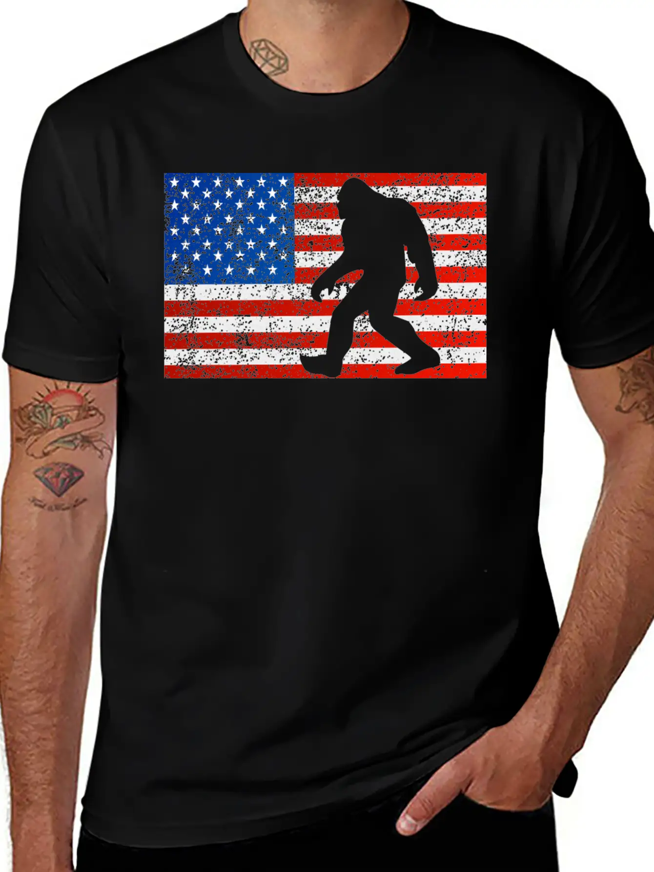 Bigfoot Sasquatch I Believe Retro American Flag 4t Stylish Everyday T-Shirt – Unisex Basic Cotton Tee