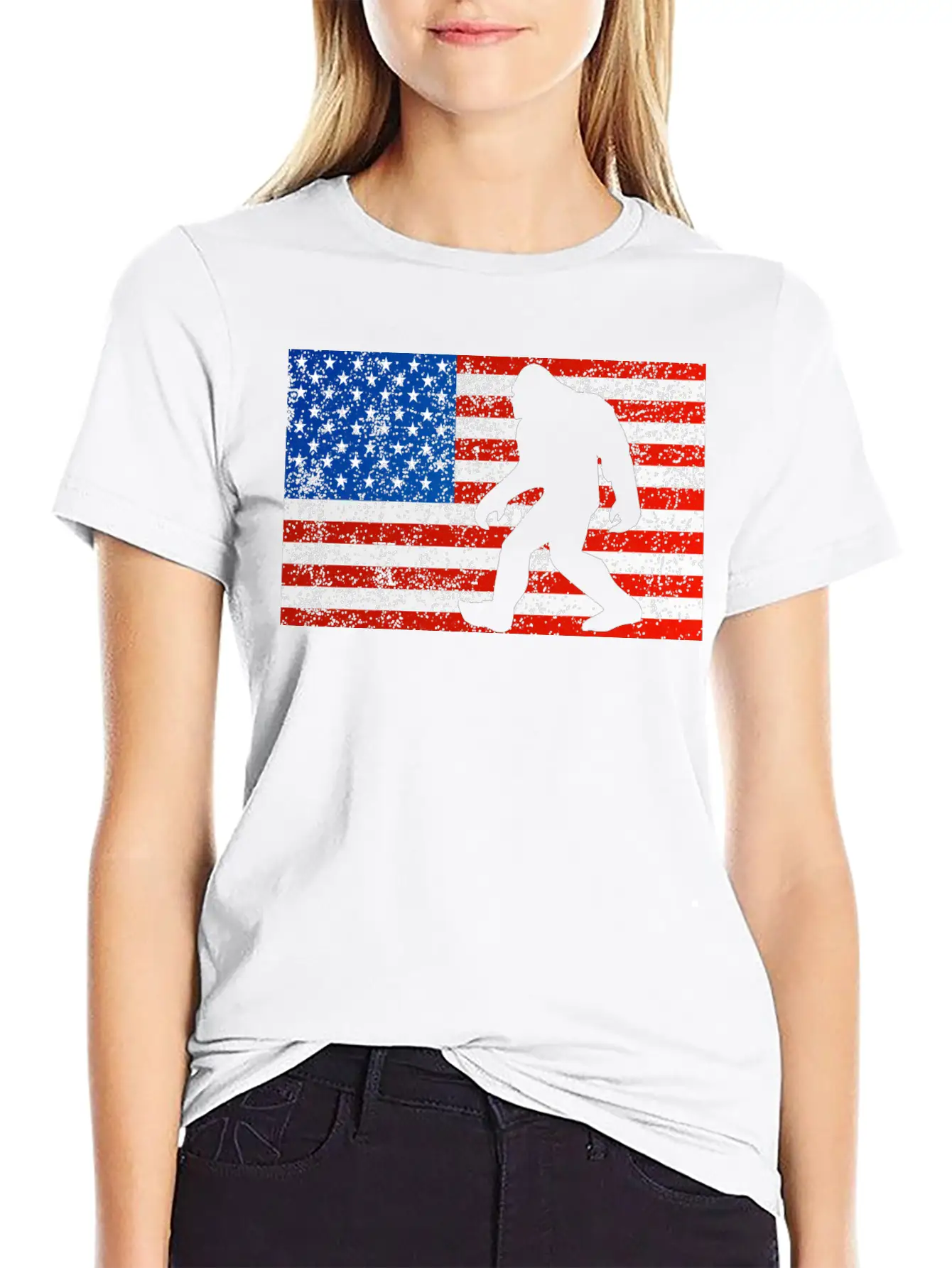 Bigfoot Sasquatch I Believe Retro American Flag 4t Stylish Everyday T-Shirt – Unisex Basic Cotton Tee
