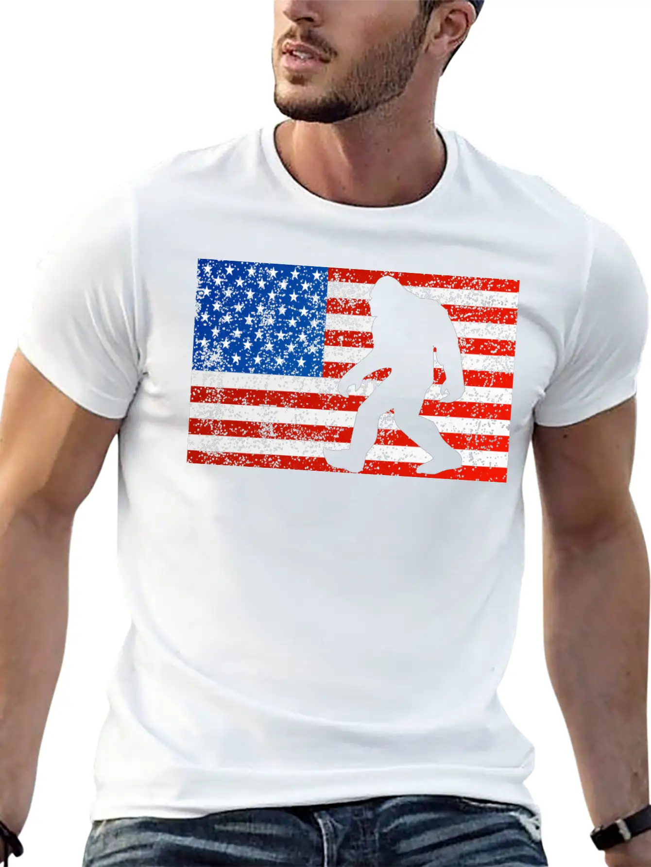 Bigfoot Sasquatch I Believe Retro American Flag 4t Stylish Everyday T-Shirt – Unisex Basic Cotton Tee