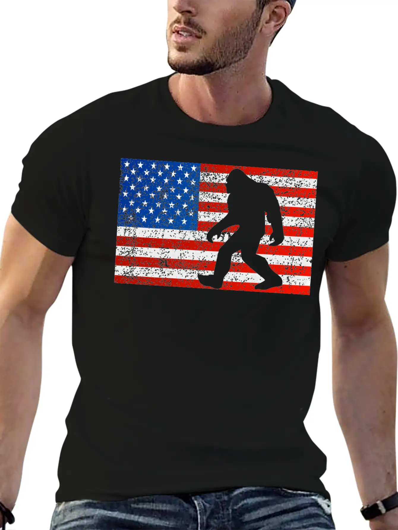 Bigfoot Sasquatch I Believe Retro American Flag 4t Stylish Everyday T-Shirt – Unisex Basic Cotton Tee