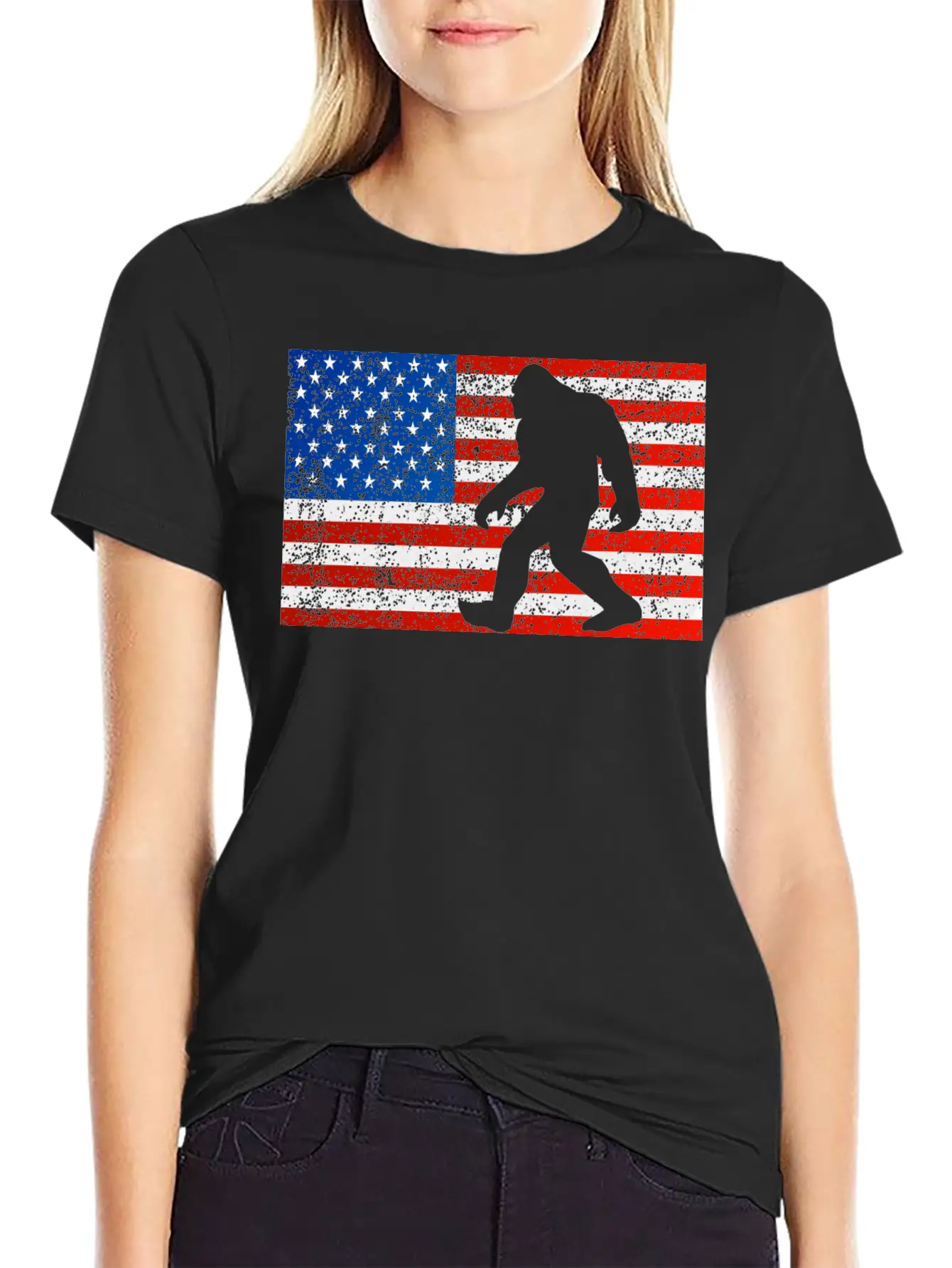 Bigfoot Sasquatch I Believe Retro American Flag 4t Stylish Everyday T-Shirt – Unisex Basic Cotton Tee