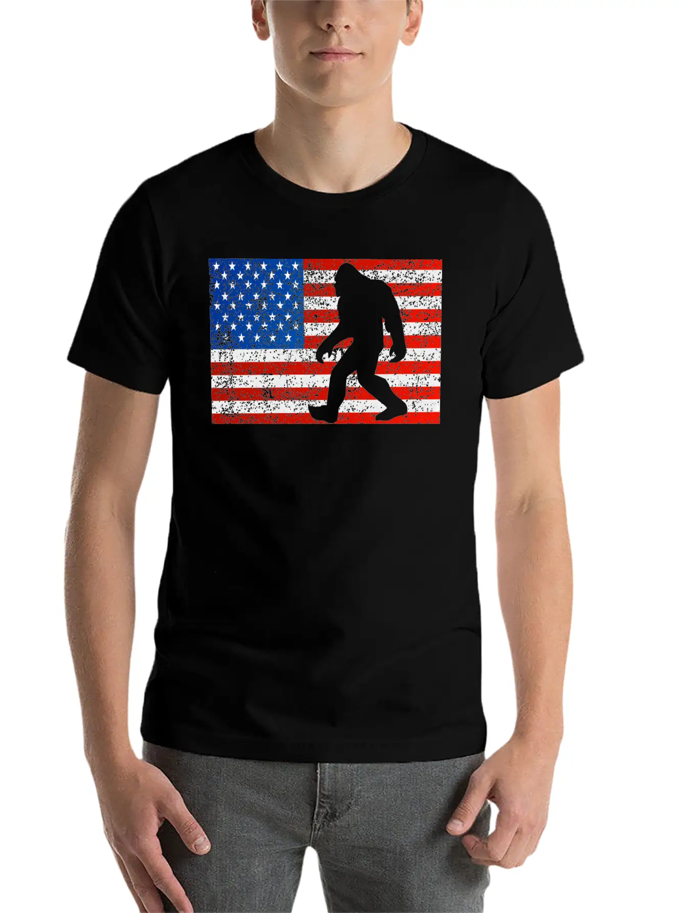 Bigfoot Sasquatch I Believe Retro American Flag 4t Stylish Everyday T-Shirt – Unisex Basic Cotton Tee