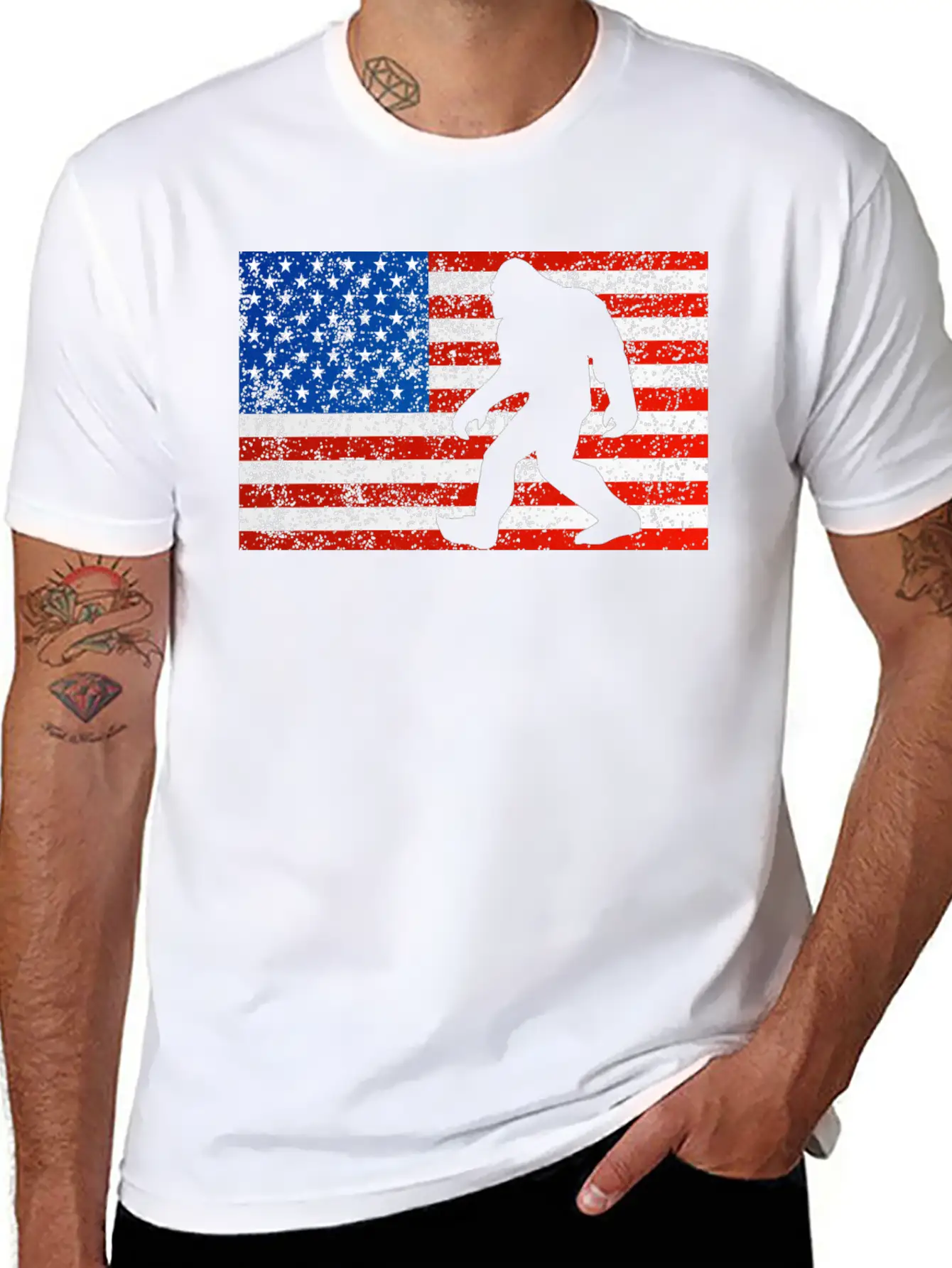 Bigfoot Sasquatch I Believe Retro American Flag 4t Stylish Everyday T-Shirt – Unisex Basic Cotton Tee
