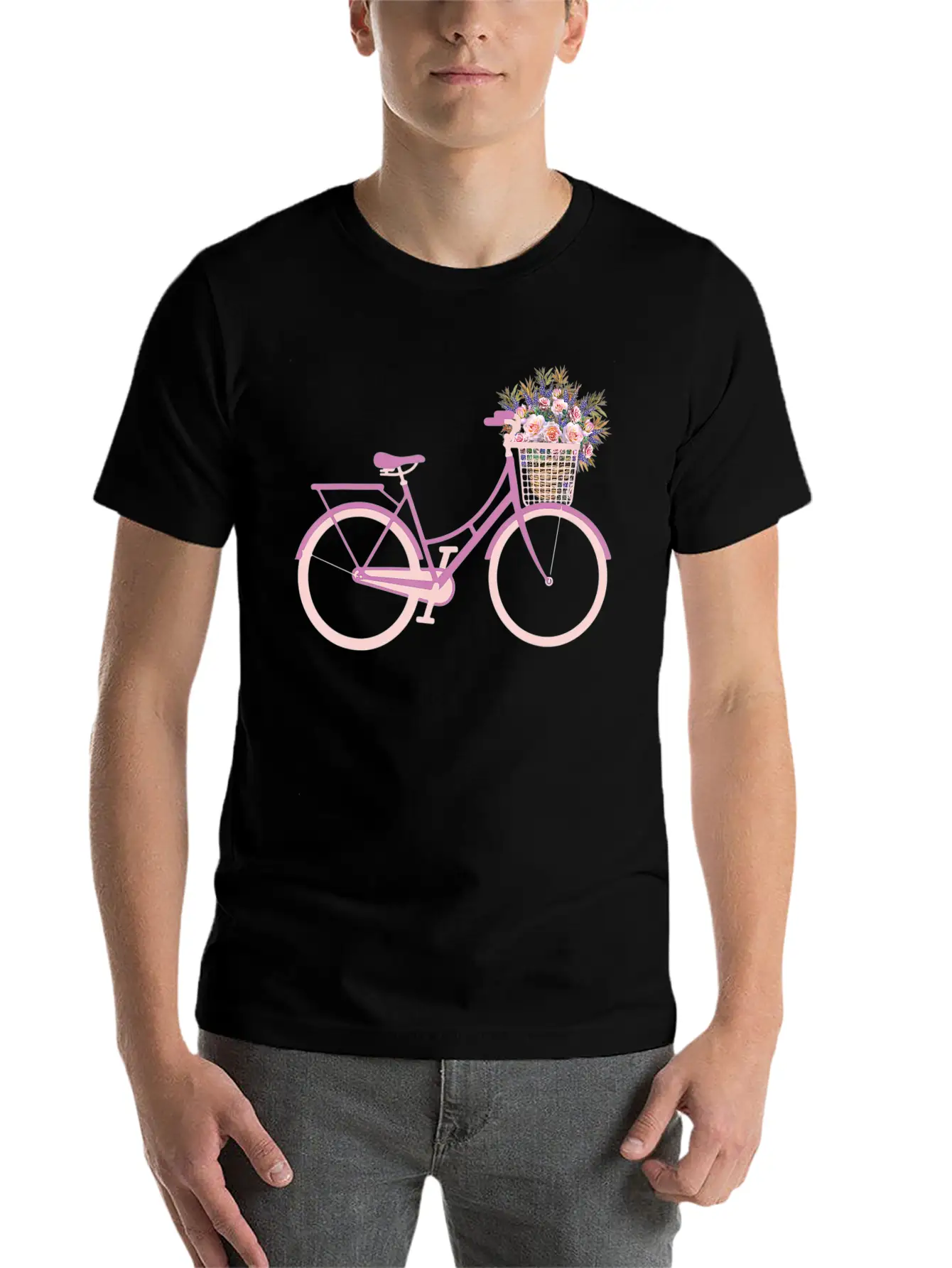 Bike Bicycle Flower Basket T Unisex Short Sleeve Soft Cotton T-Shirt – Casual Everyday Wear