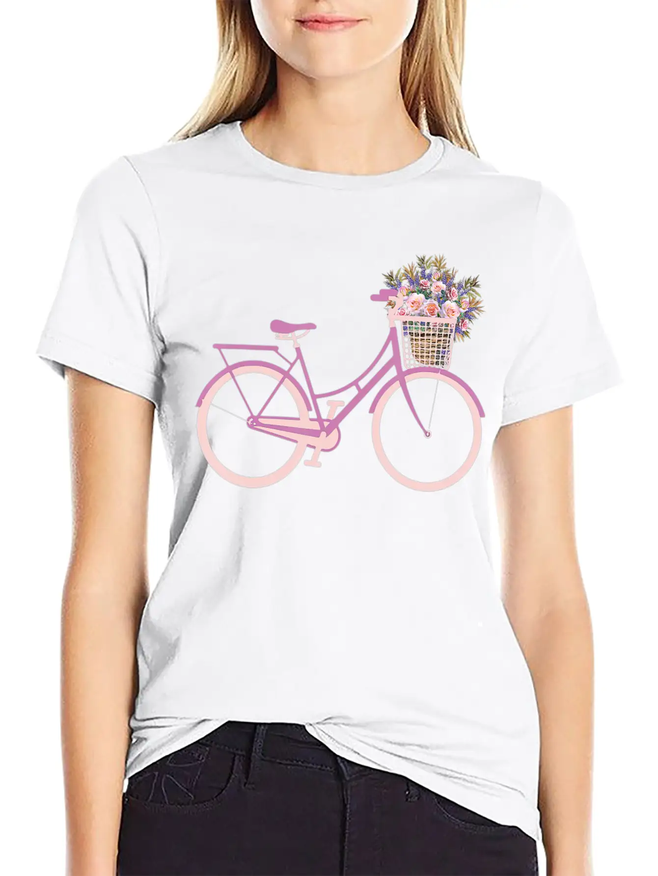 Bike Bicycle Flower Basket T Unisex Short Sleeve Soft Cotton T-Shirt – Casual Everyday Wear