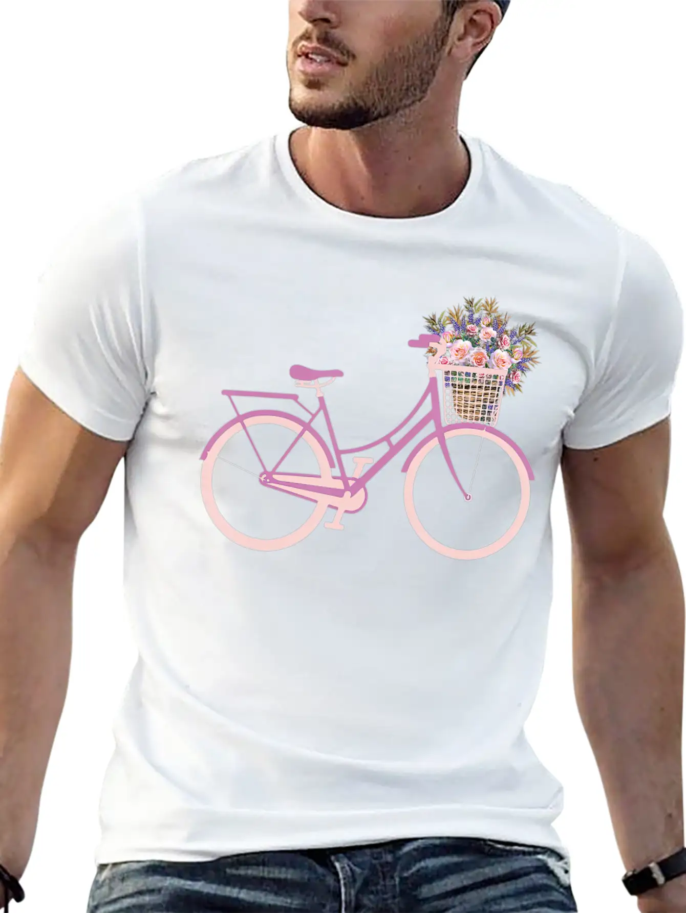 Bike Bicycle Flower Basket T Unisex Short Sleeve Soft Cotton T-Shirt – Casual Everyday Wear